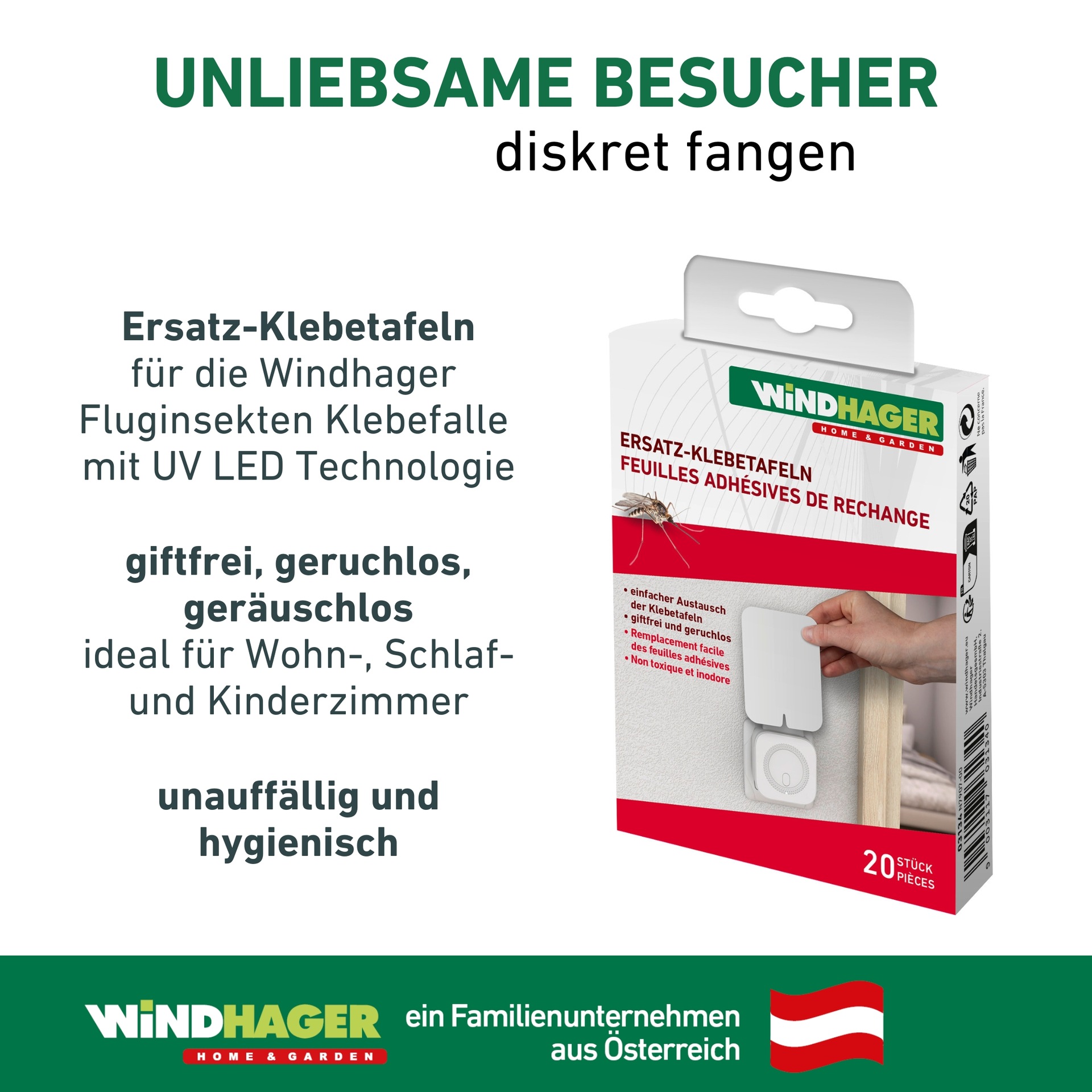 Windhager Klebefalle »Ersatz-Klebetafeln 20 Stück für Artikel 03133« Fruchtfliegenfalle Nachfüllungen, Mottenfalle