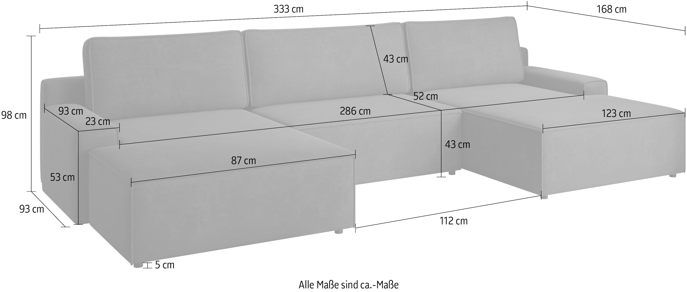 TRENDMANUFAKTUR Wohnlandschaft »Challenge, Schlafsofa mit Bettkasten, Couch in U-Form, Breite 333 cm«, XXL Sofa mit Bettkasten & Schlaffunktion, auch in trendigem Cordstoff