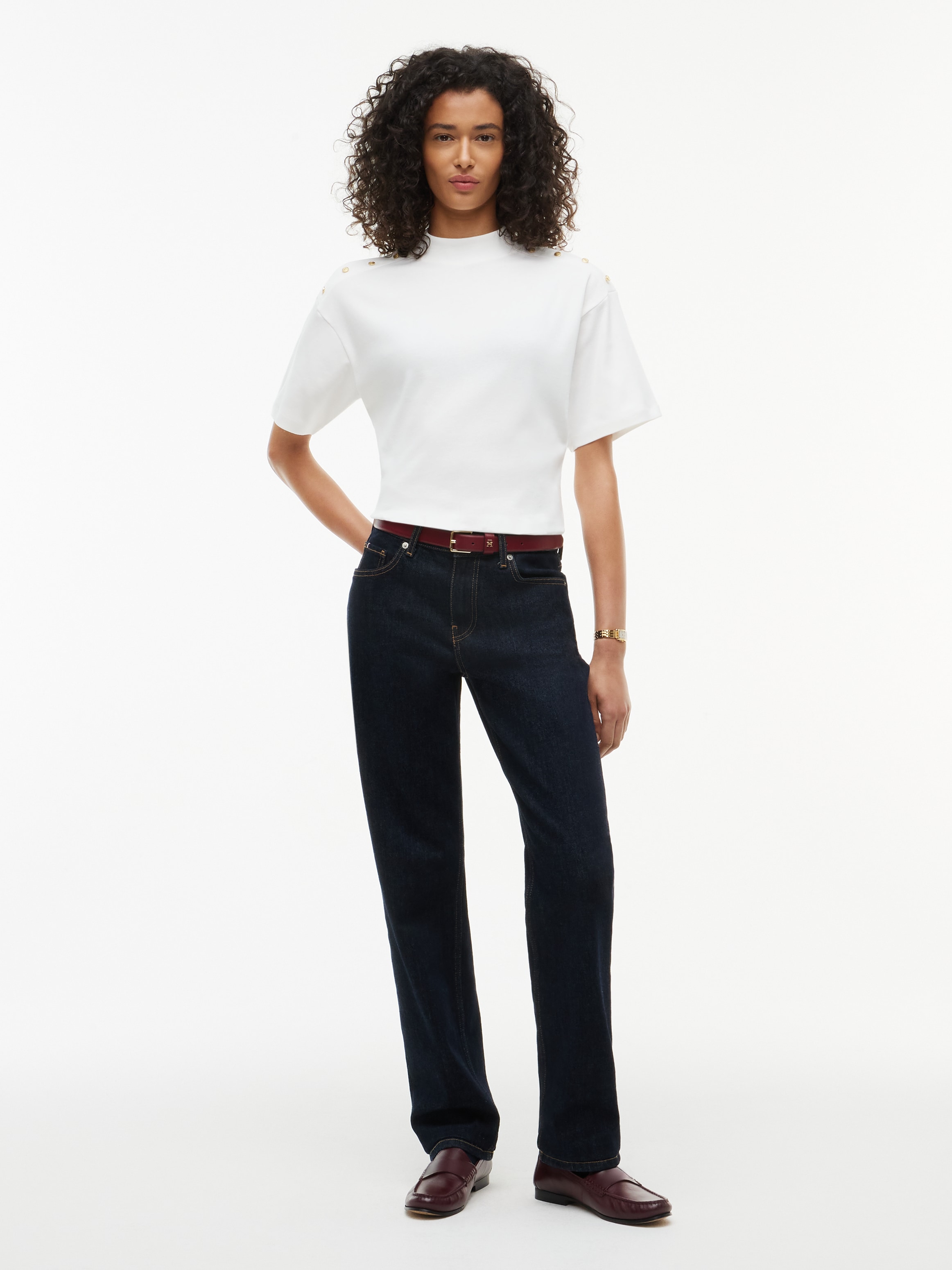 Tommy Hilfiger T-Shirt »GOLD BUTTON HIGH-NK S/S TEE« Baumwolle