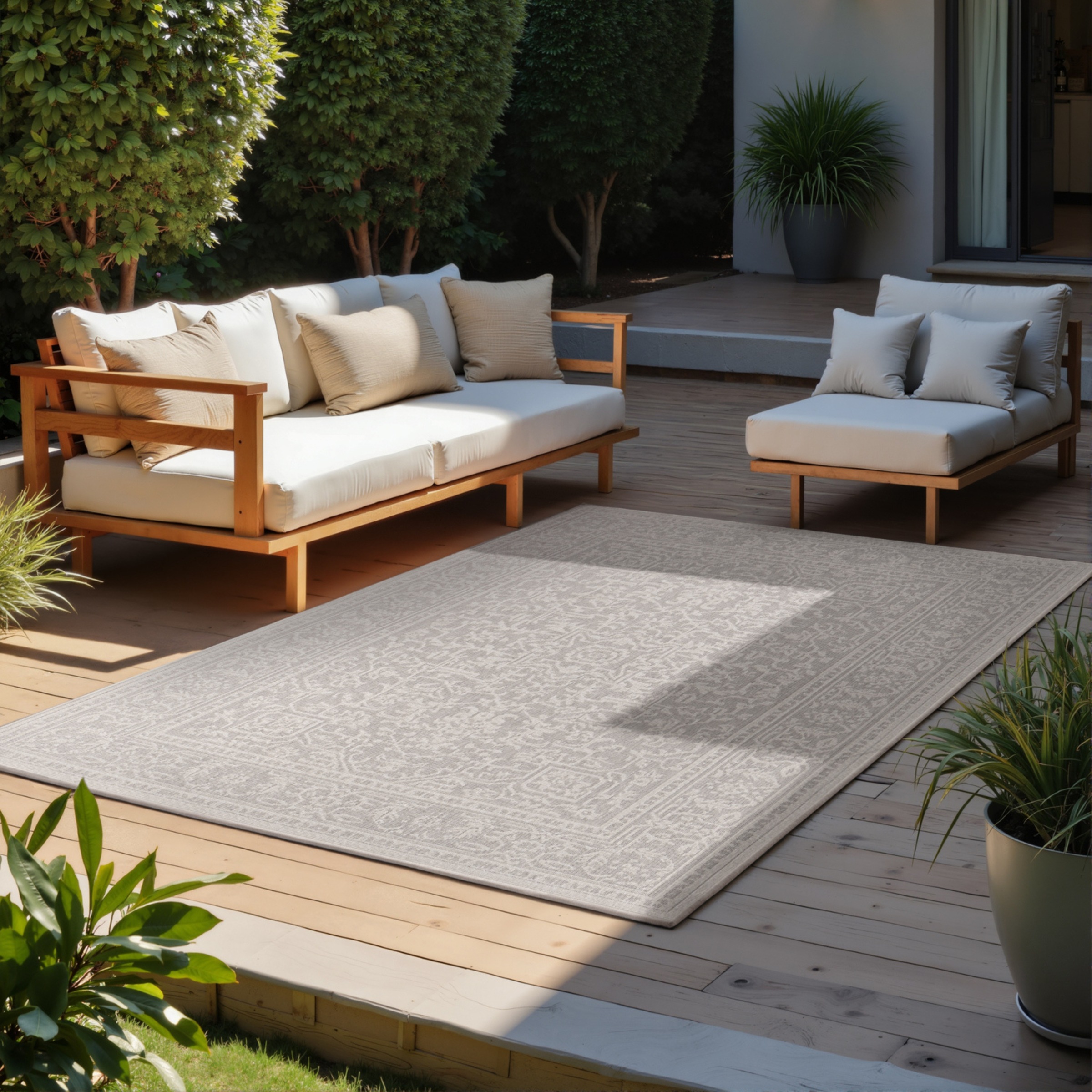 Outdoorteppich HANSE HOME "Kona Wendeteppich", grau (weiß, grau), B:120cm H:5mm L:170cm, Polypropylen, Teppiche, Outdoorteppich, In und Outdoor, Flachgewebe, wetterfest, pflegeleicht, robust