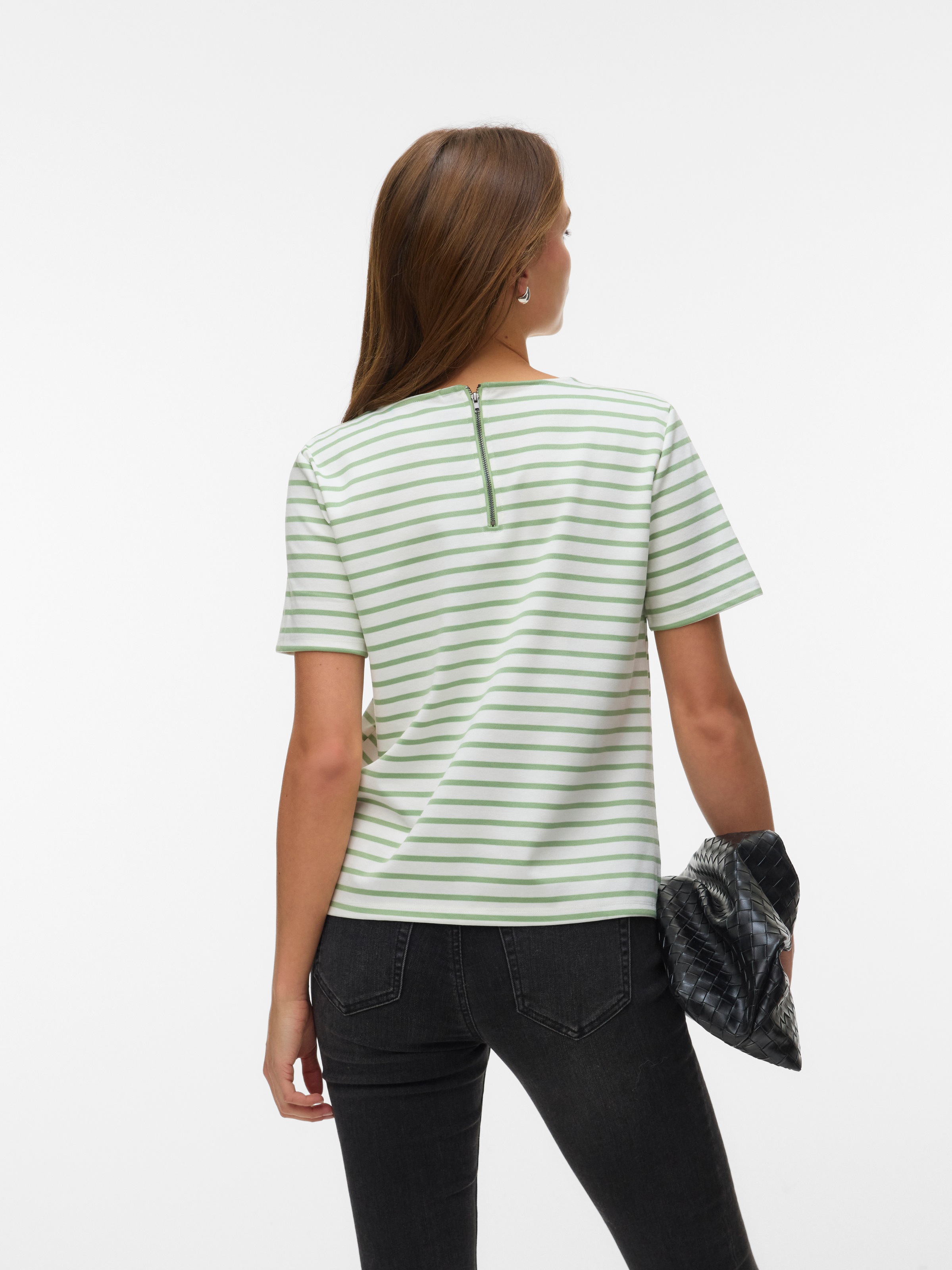 Vero Moda Rundhalsshirt "VMABBY SS ZIP TOP JRS NOOS" Materialmix, regular f günstig online kaufen