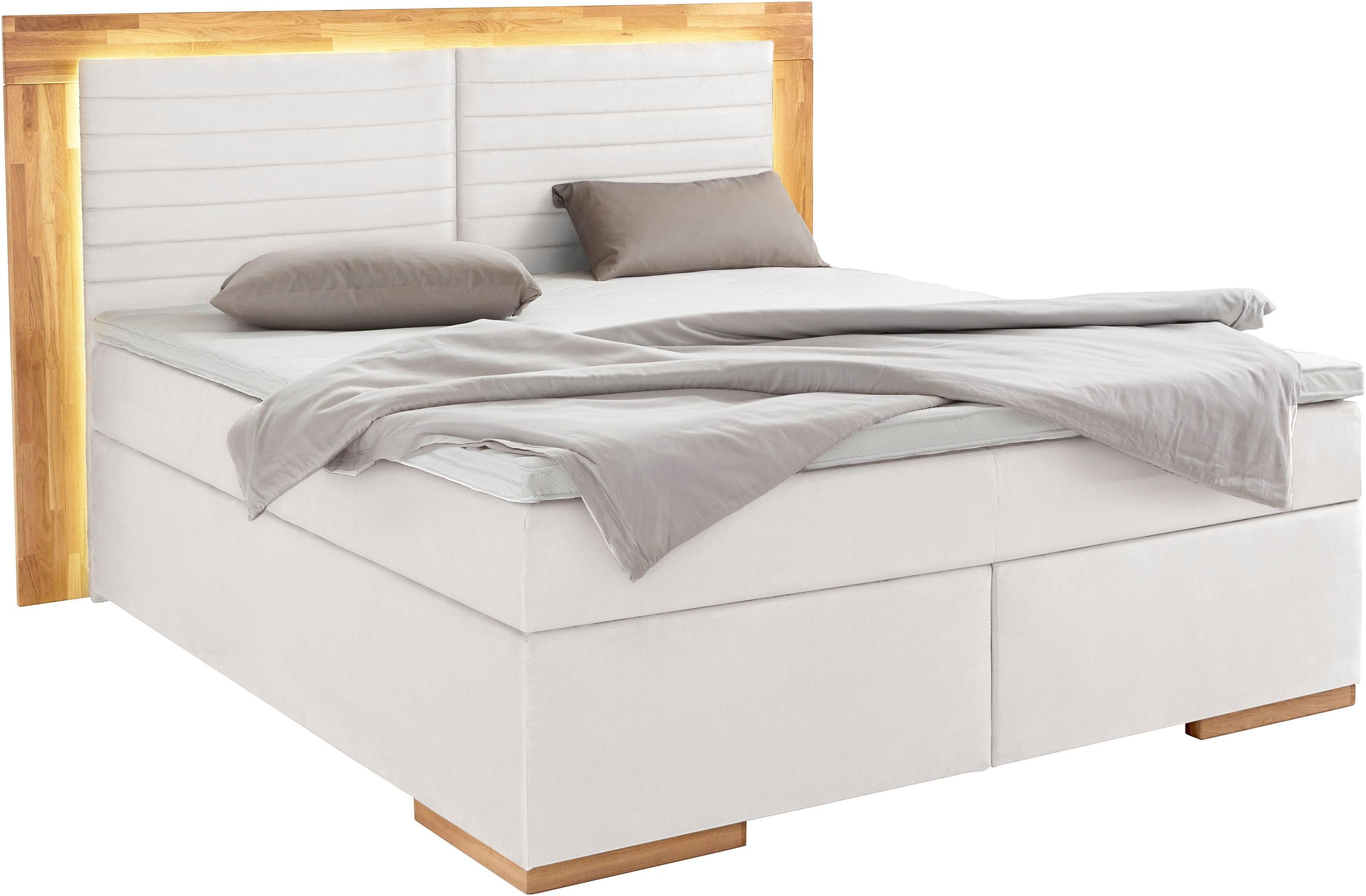 Boxspringbett HOME AFFAIRE "Cup", weiß (snow), B:190cm L:206cm, Bezug: Luxus-Microfaser (100% Polyester);Bezug: Microfaser (100% Polyester), Komplettbetten, Boxspringbett, mit LED-Beleuchtung, Massivholzrahmen und Topper, in 2 Härtegraden 9