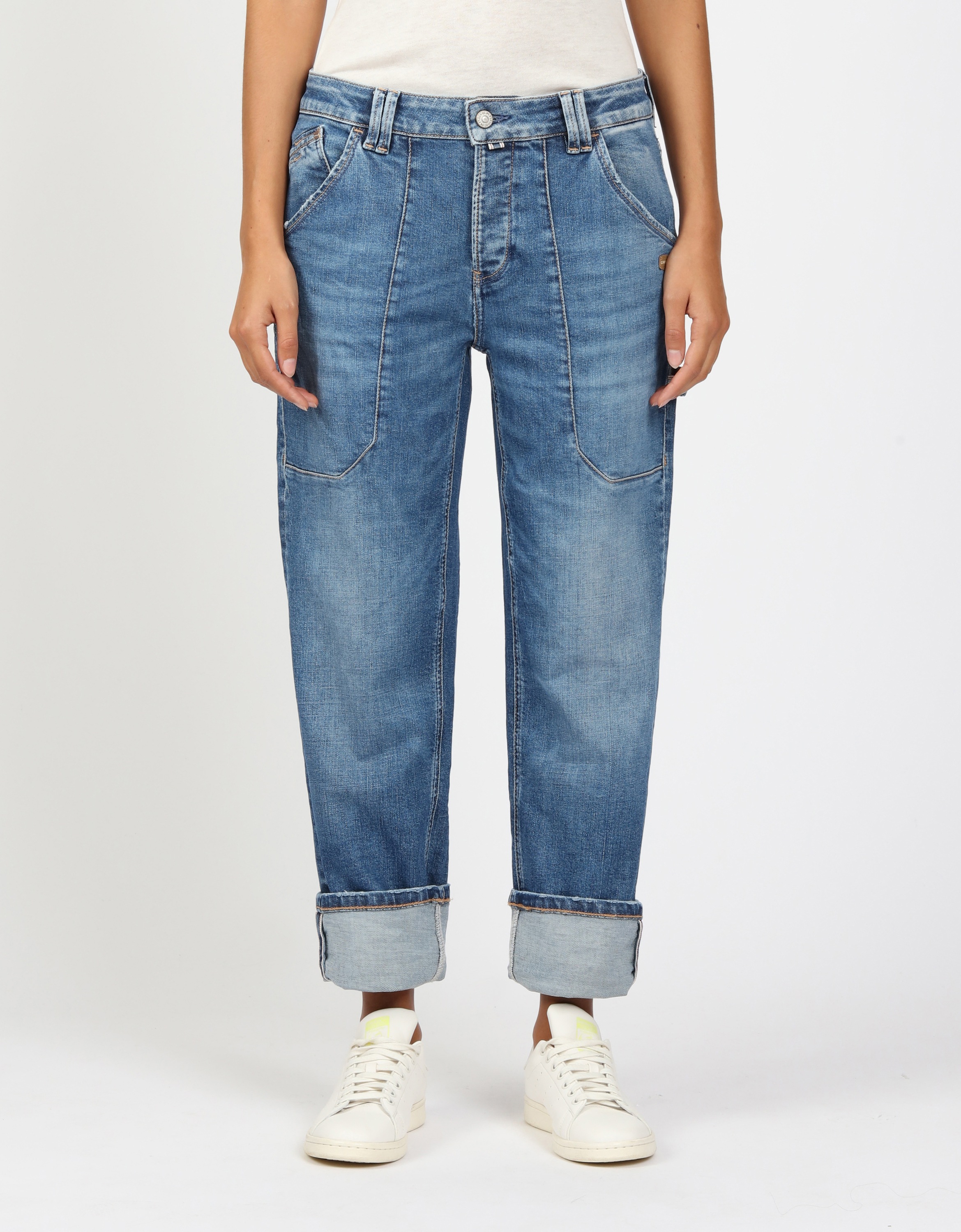 2 Damen Comfort-fit-Jeans "GANG Jeans Straight Fit 94THELMA WORKER", blau, Gr. 32, 90% Baumwolle, 2% Elasthan, 8% Polyester, Jeans