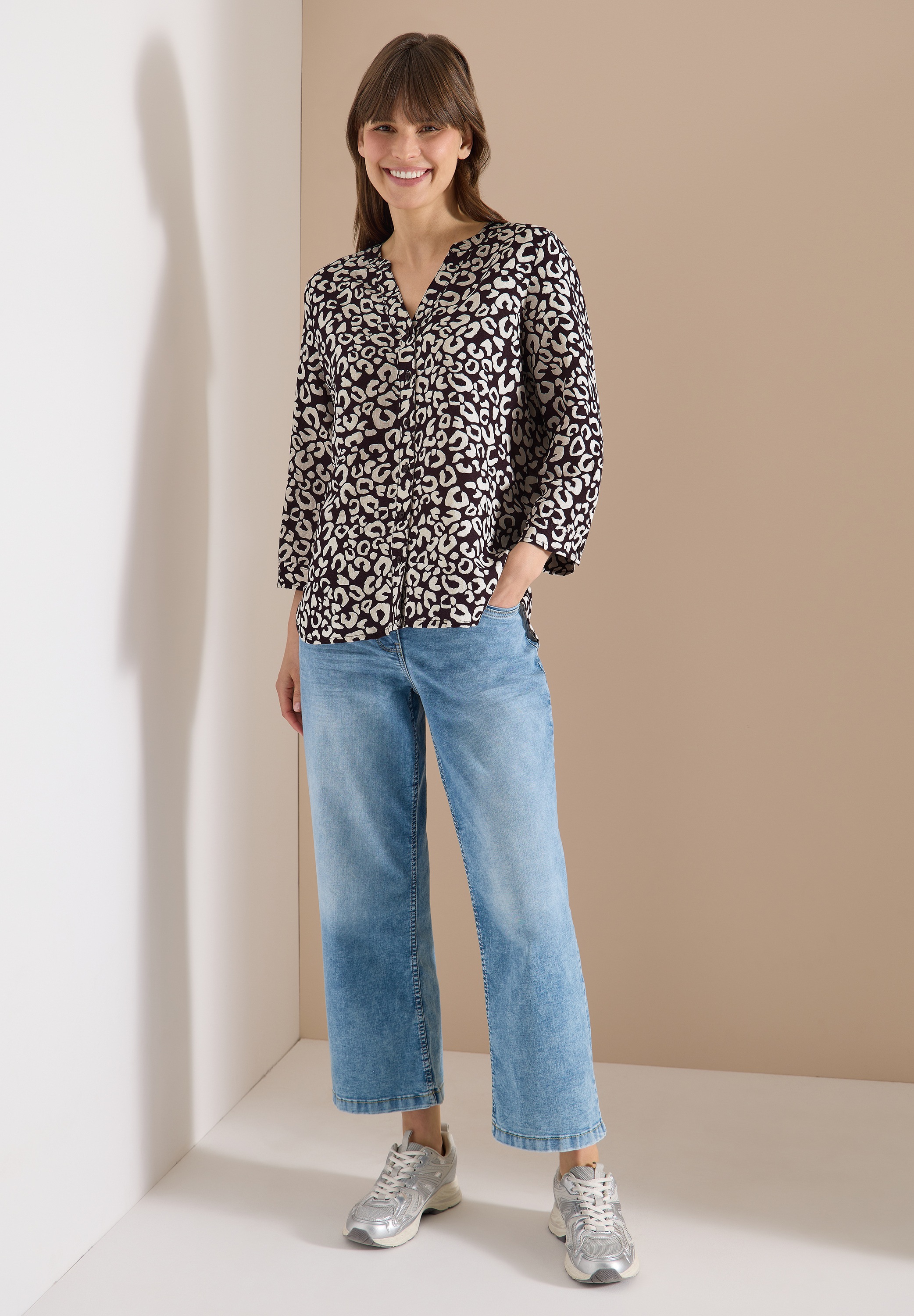 Longbluse CECIL, Damen, Gr. XS (36), rich burgundy, Web, 55% Leinen, 45% Viskose, klassisch normal, Rundhals, Bündchen, Blusen Longbluse, mit Knopfleiste 2