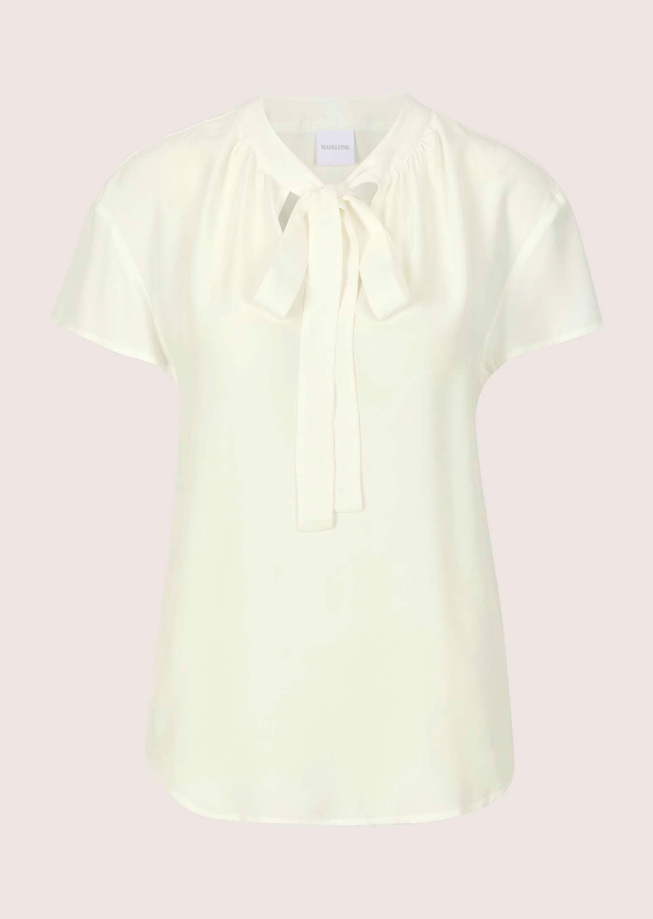 MADELEINE Kurzarmbluse "Blusenshirt Viskosebluse mit Bindeband" Bluse mit Bindeband und Kreuselung am Ausschnitt sowie ein