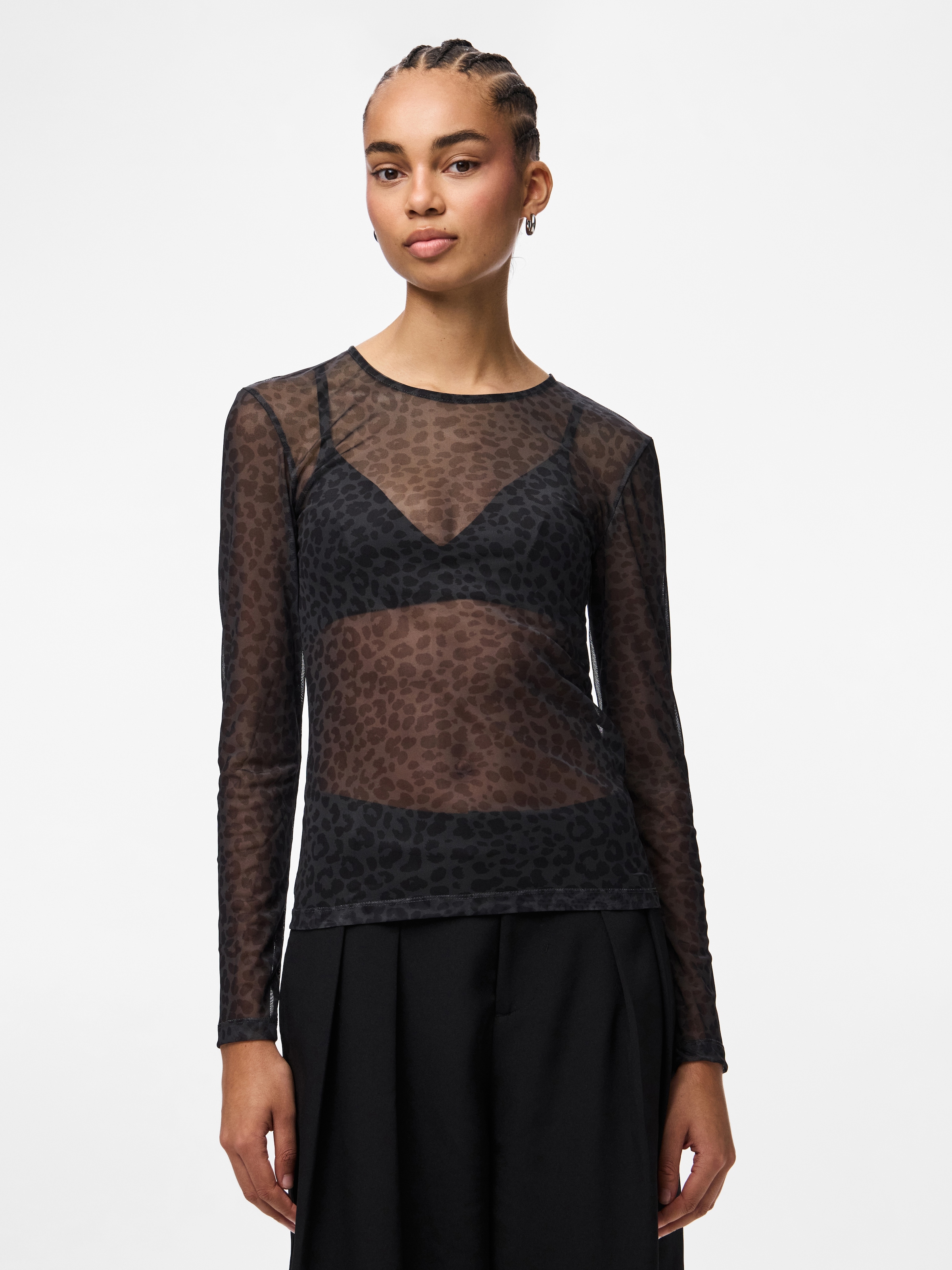 pieces Langarmshirt »PCNINNI LS MESH TOP NOOS BC« Materialmix, regular fit