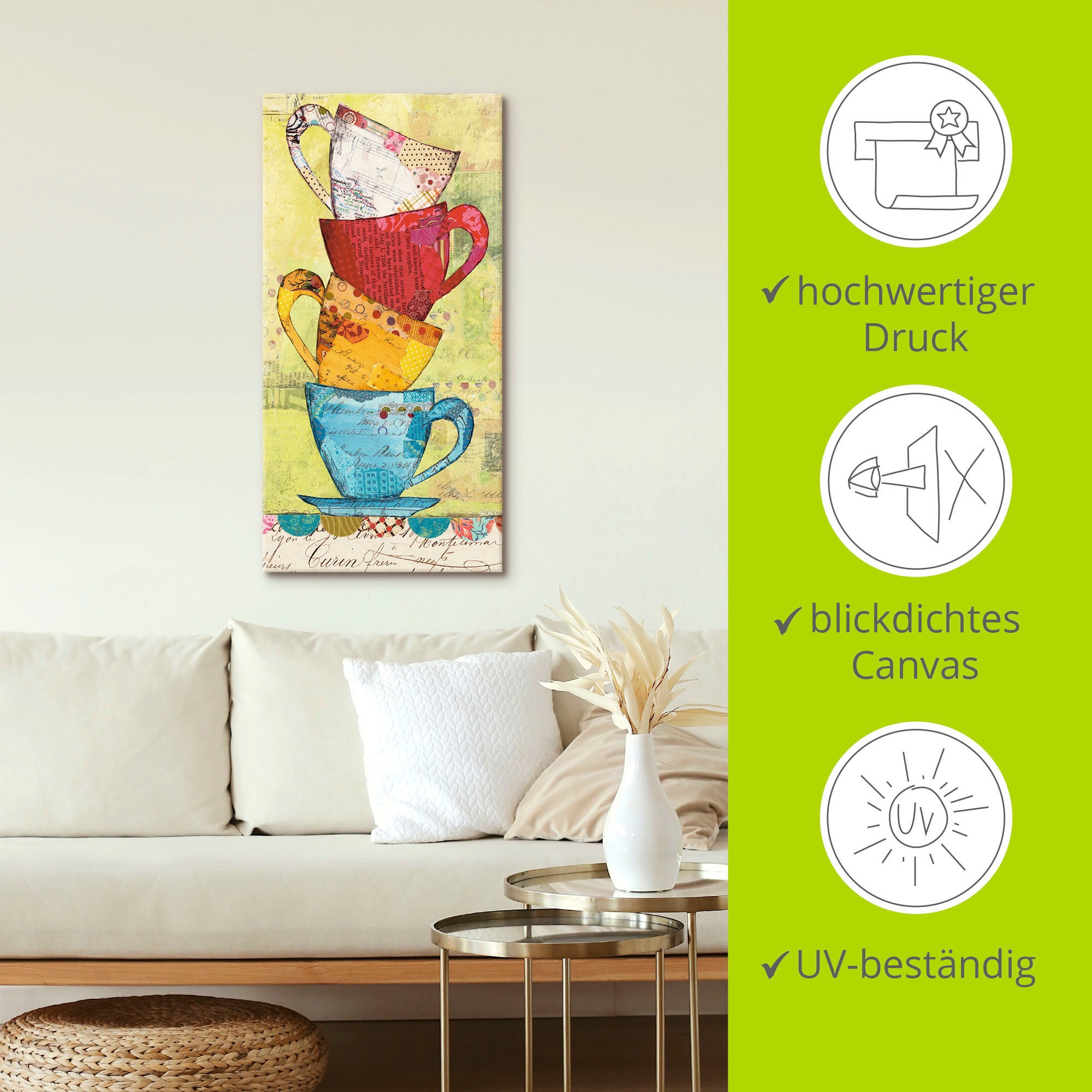 Artland Wandbild »Komm zum Kaffee«, Geschirr & Besteck, (1 St.), als Leinwandbild, Poster, Wandaufkleber in verschied. Größen