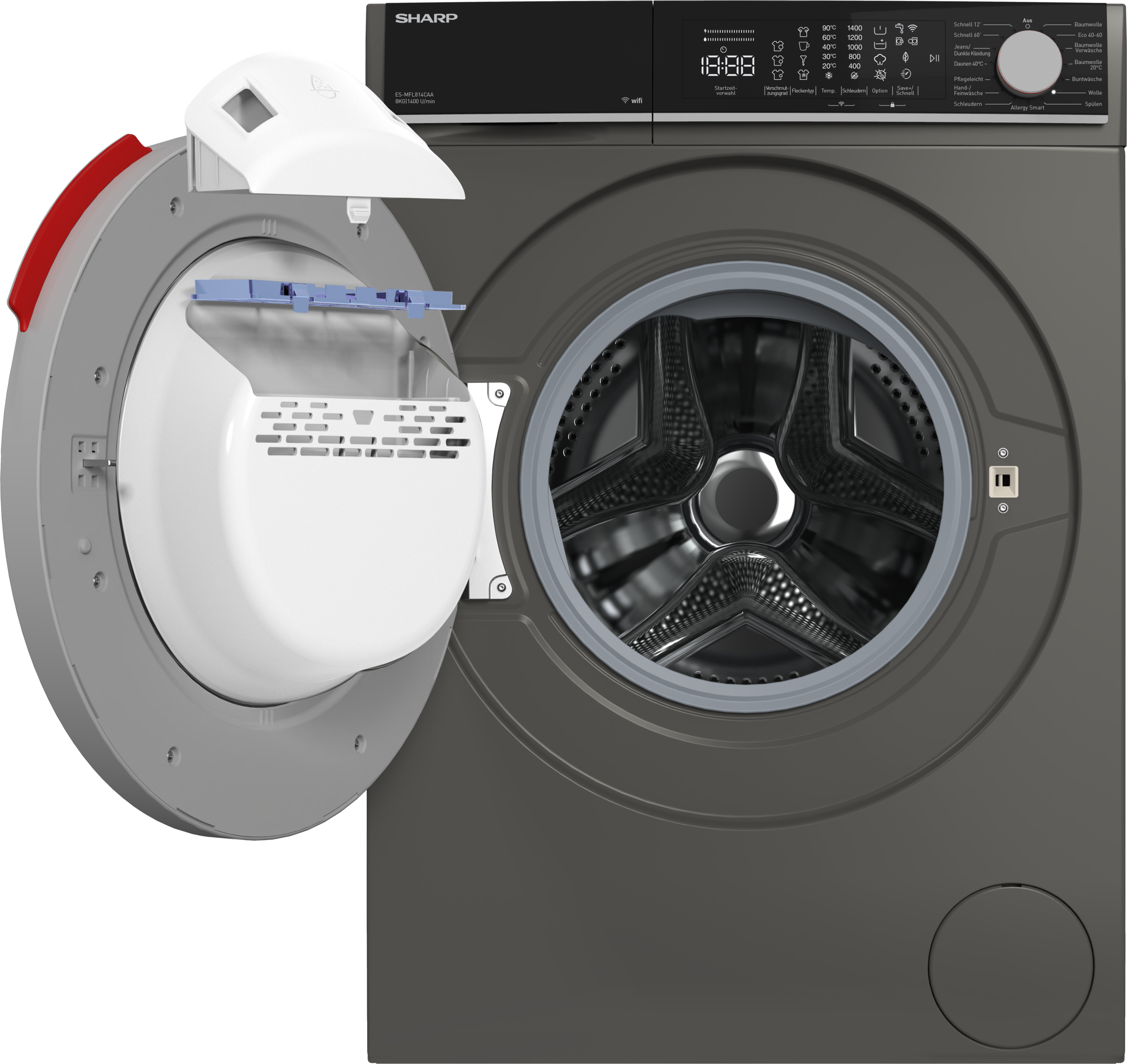 Sharp Waschmaschine Microfiber »ES-MFL814CAA-DE«, 8 kg, 1400 U/min, 8kg / +WIFI / Microfiber / A / Fulltouch / Steam / Espresso Grey
