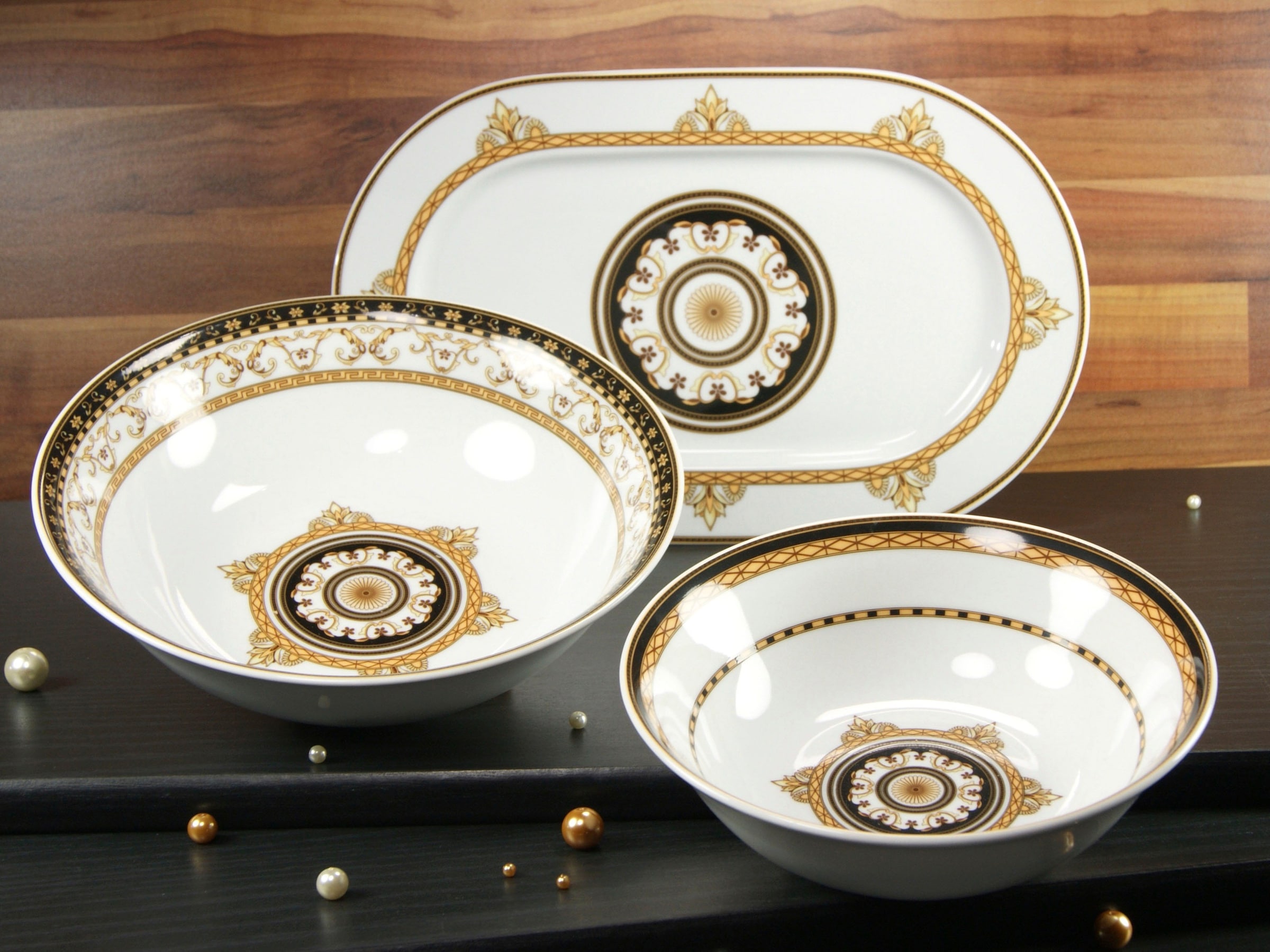 CreaTable Servier-Set Dekor (Set, Platte), 3 schwarz 2 tlg., BAUR 1 Schüsseln, »Majestosa«, abgesetzt 