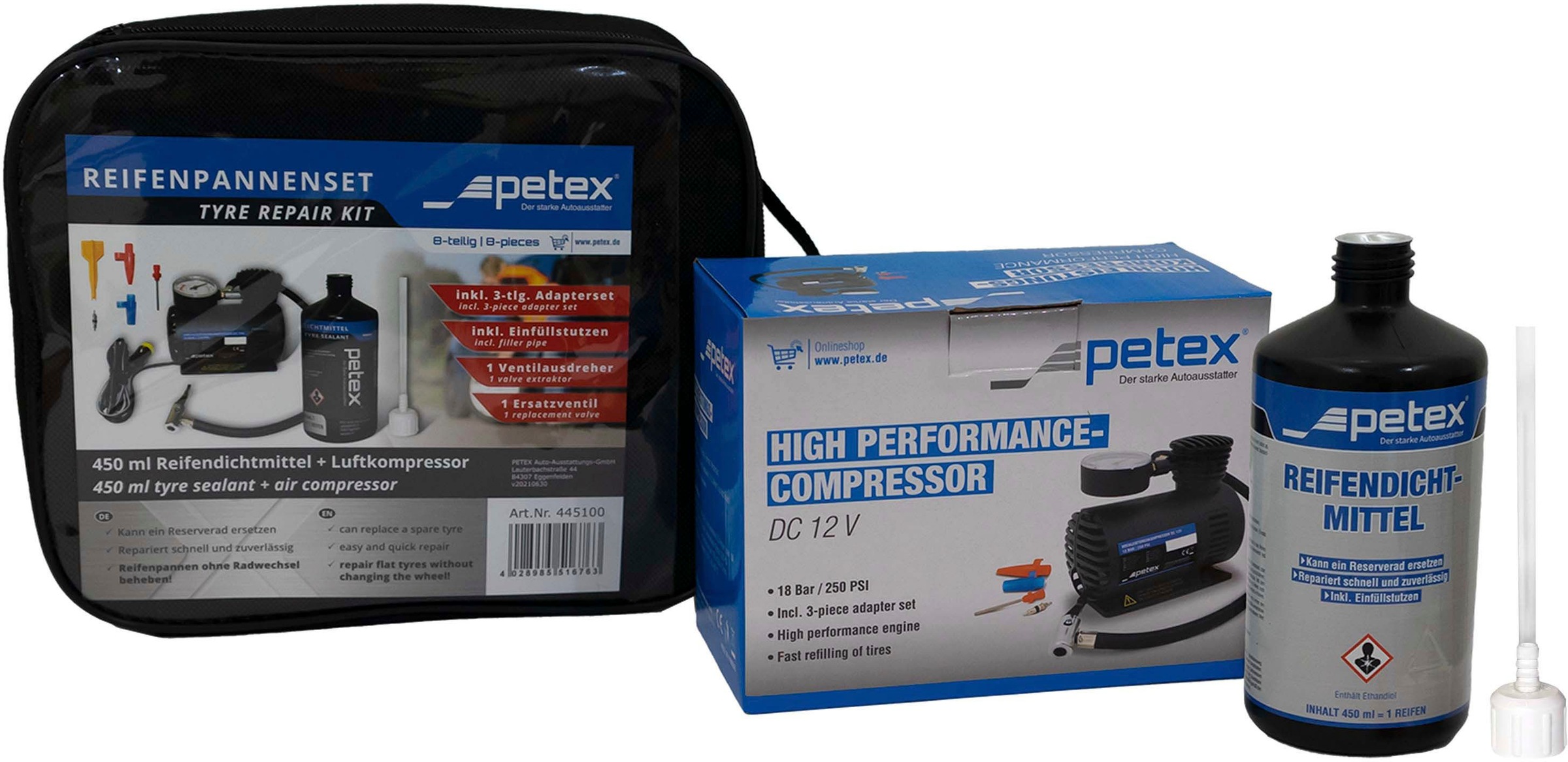Petex Reifen-Reparaturset »Reifenpannenset: Luftkompressor 12V