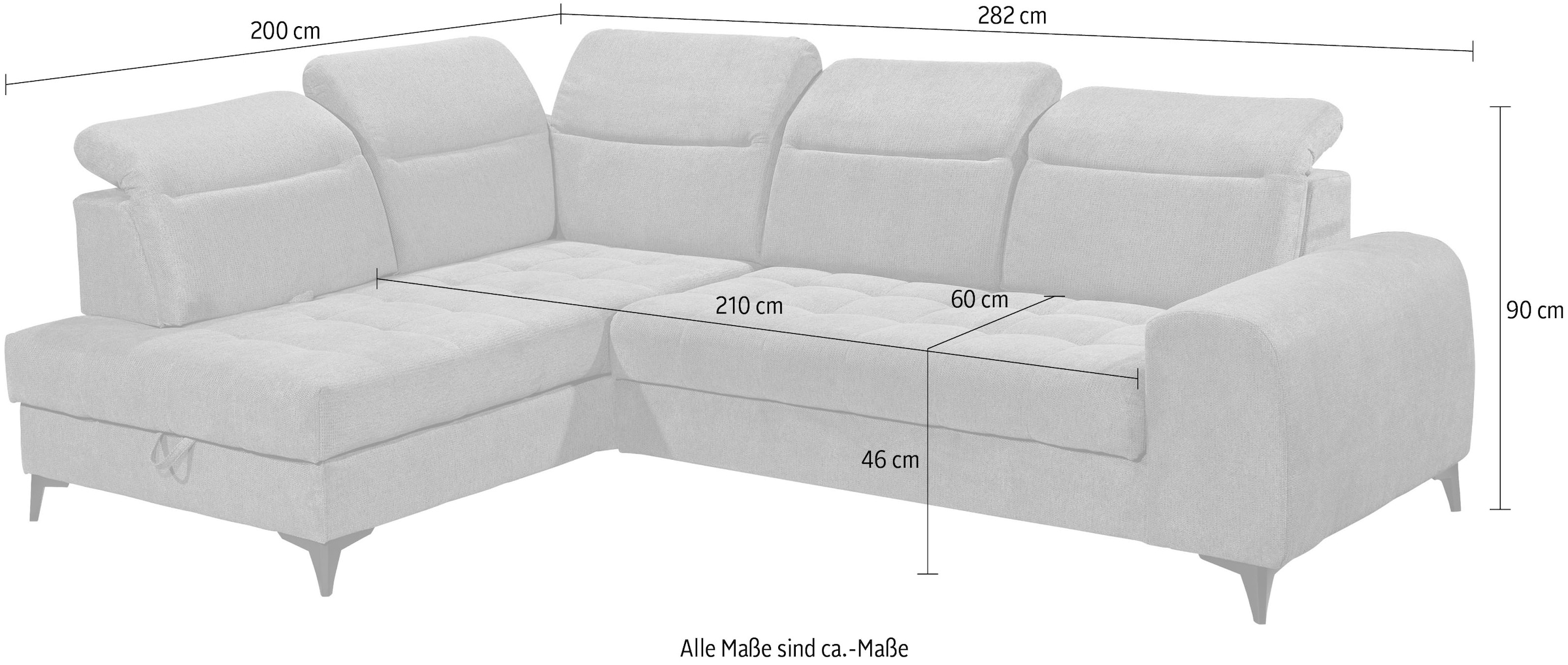 ED EXCITING DESIGN Ecksofa »Rockdale L-Form mit Bettfunktion, Bettkasten«, Kopfteilverstellung, Sitztiefenverstellung & USB-Port