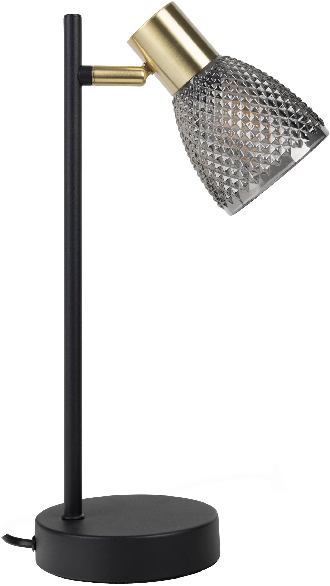 näve Tischleuchte »Lindita« E14 1 Stk. 1er Spot, Relief-Glasschirm smokey, Gestell messing matt, 1x E14 exkl.
