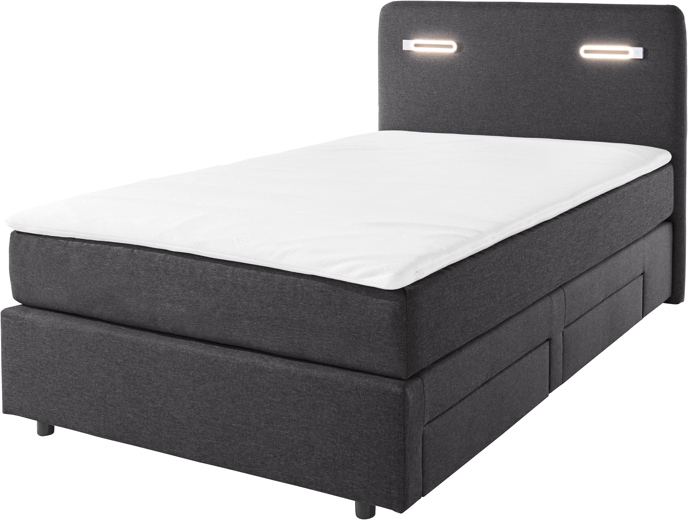 INOSIGN Boxbett »Luan« Schubkästen, LED-Beleuchtung und Topper, in Breite 120 cm und 180 cm