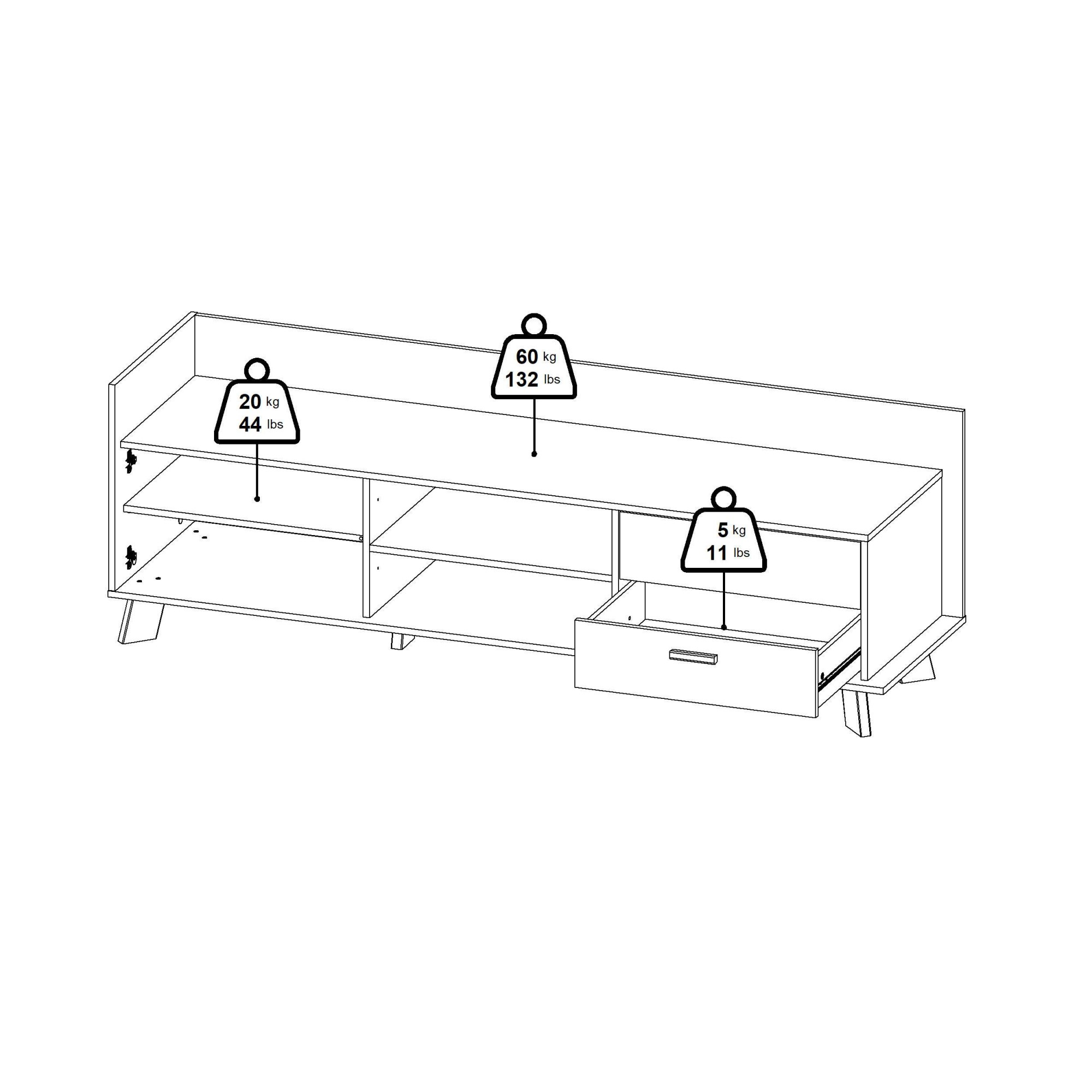 andas Lowboard »Ikast TV-Möbel, Sideboard, TV-Unit, Fernsehschrank, TV-Element«, TV-Kommode, 1 Tür, 2 Schubladen, Breite 182 cm, Höhe 61,6 cm
