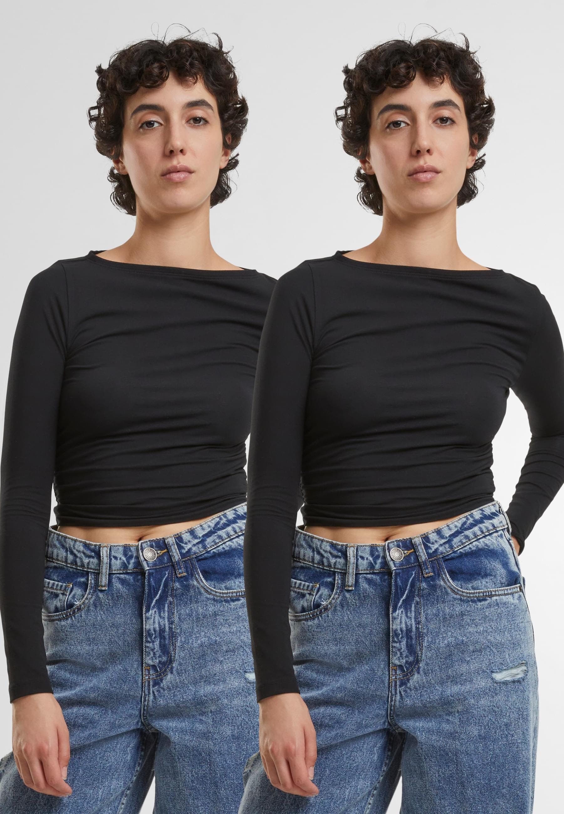 URBAN CLASSICS Longsleeve »Urban Classics Ladies Ruffled Super Slim Longsleeve 2-Pack«, (1 tlg.)