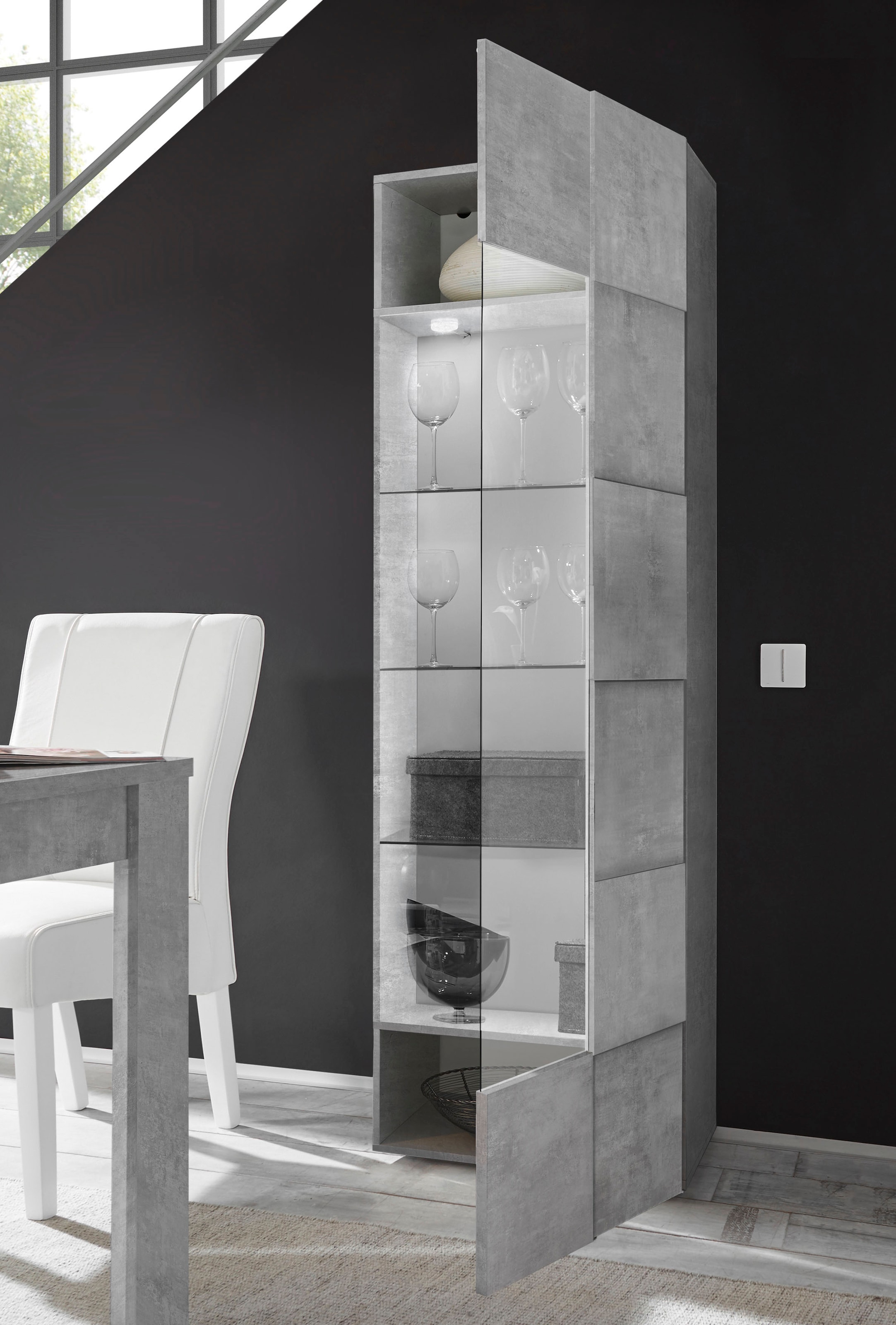 INOSIGN Vitrine »Dama Höhe 187 cm, Breite 60 cm, Stauraumvitrine mit 1 Tür,«, Standvitrine - Front in 3D-Optik, viel Stauraum, verschiedene Farben