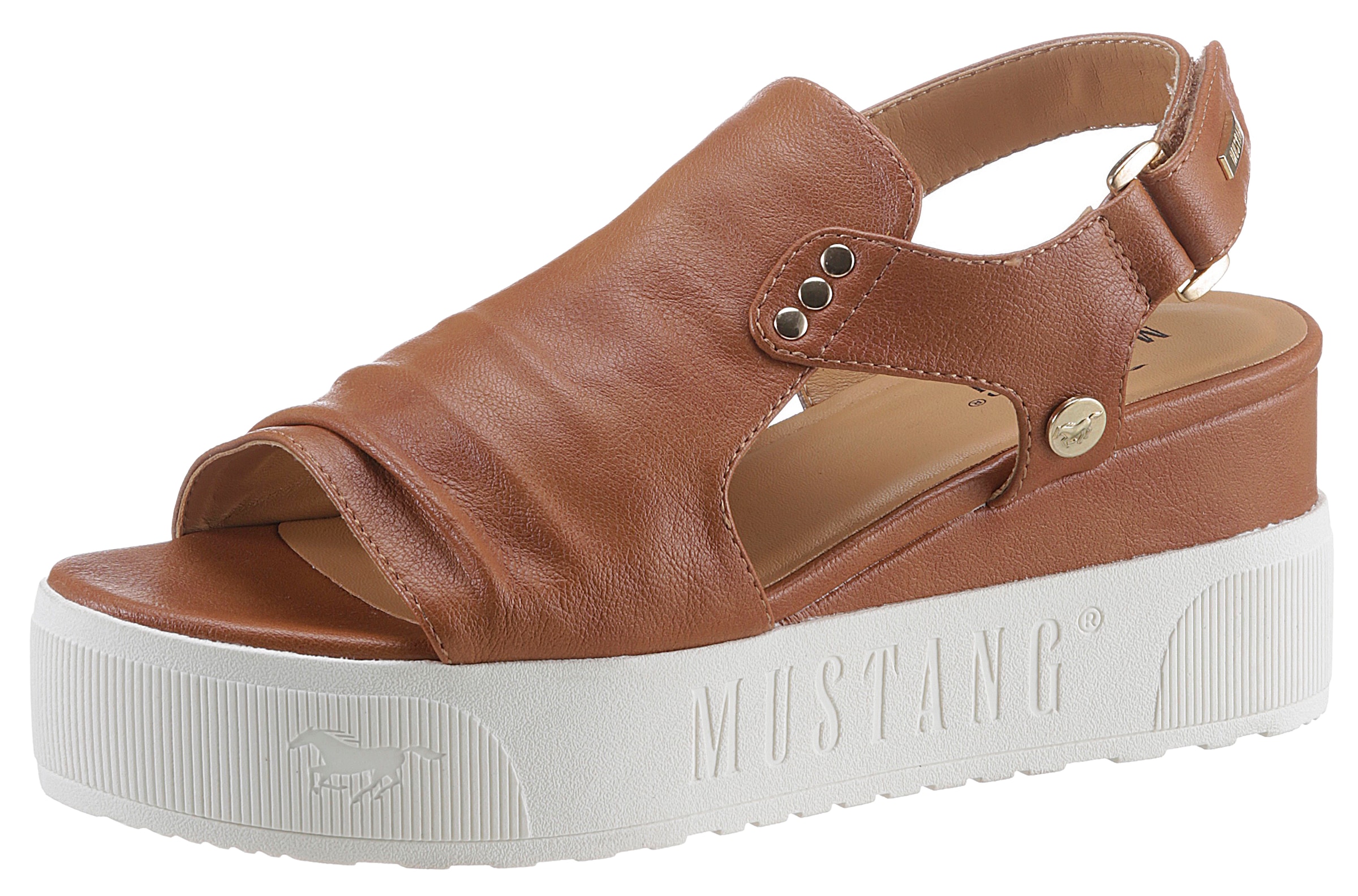 Mustang Shoes Keilsandalette, Sommerschuh, Sandale, Keilabsatz, mit Klettriemchen