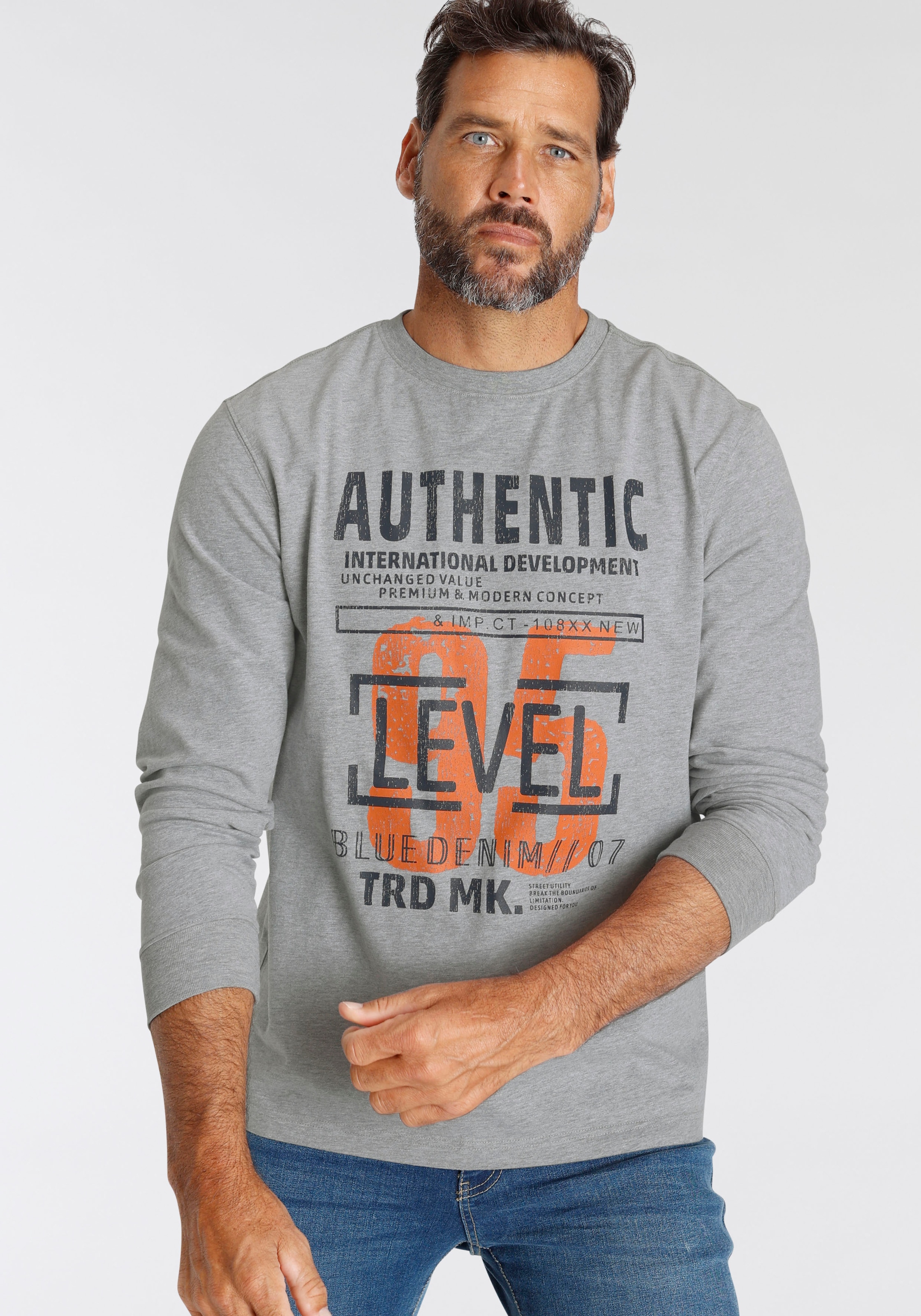 Man's World Langarmshirt, Langarm, bedruckt, aus Baumwolle und Viskose, mit Rippbündchen