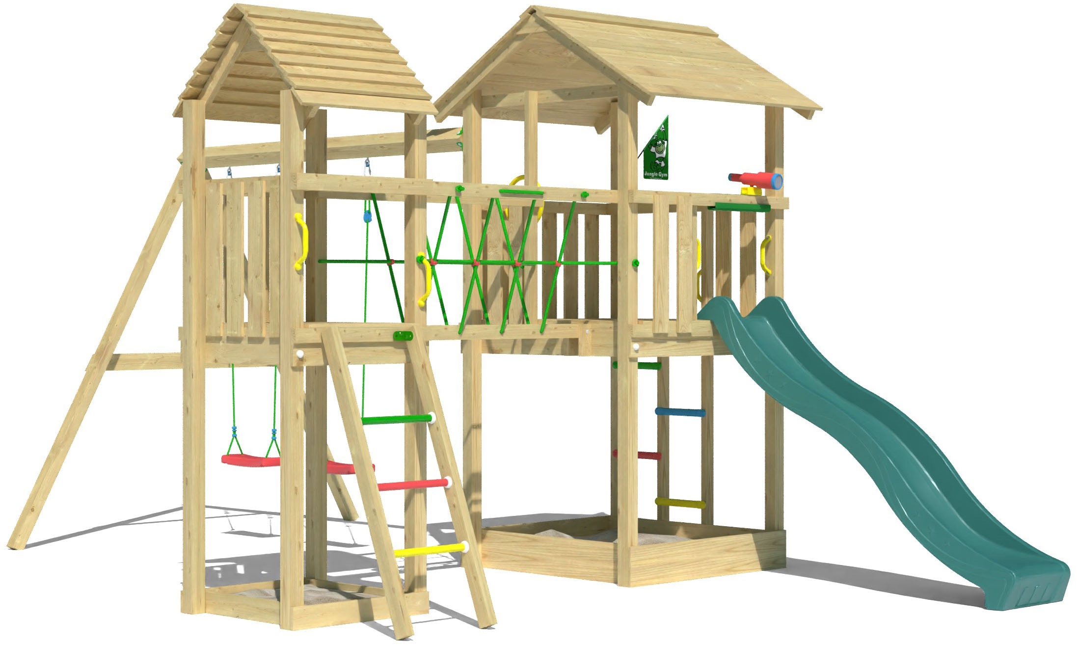 Jungle Gym Spielturm »Nova«, (Set), Spielanlage mit 2 Türmen, Schaukel und Rutsche mit Wasseranschluss