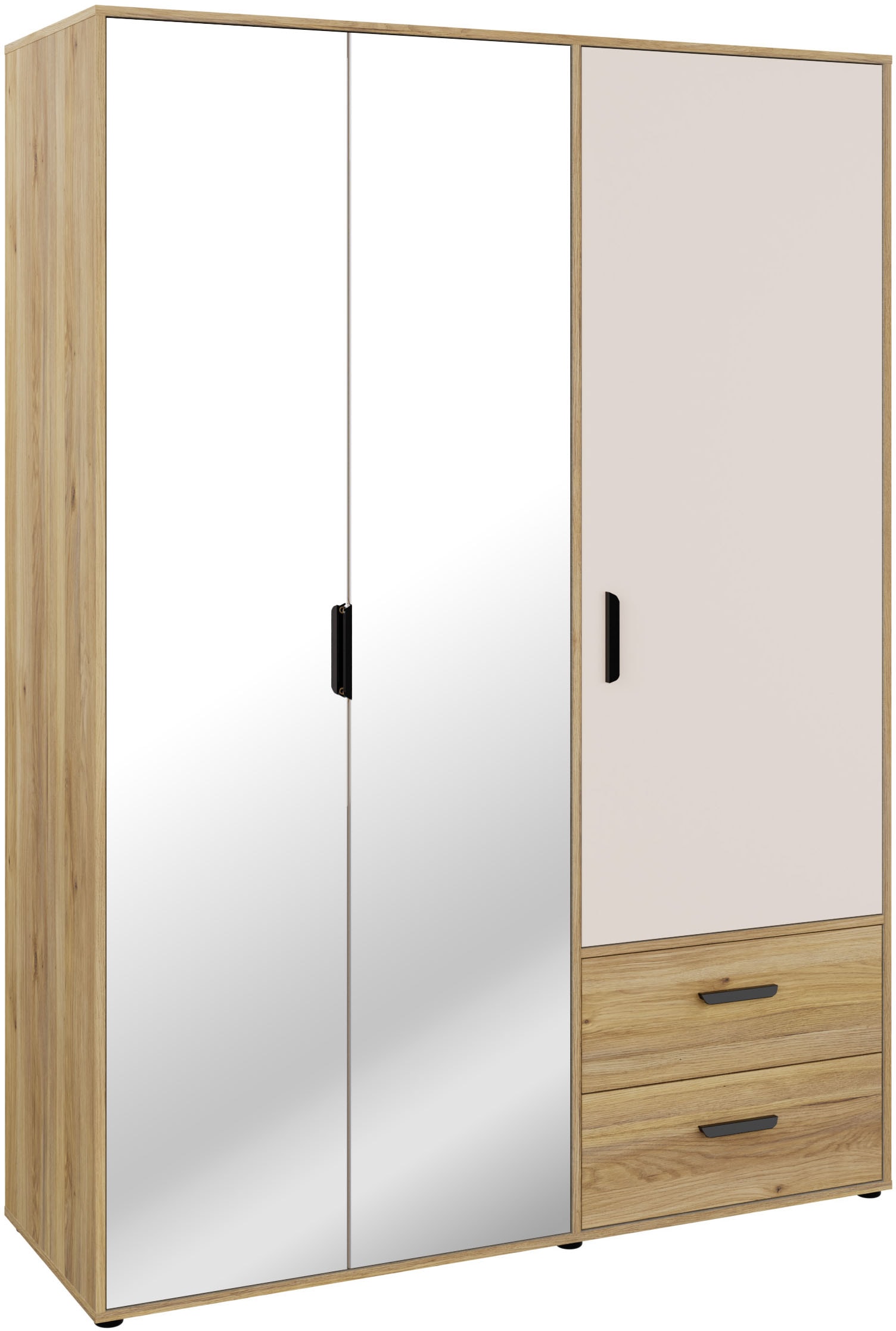 FORTE Drehtürenschrank "Schrank mit Spiegel, zeitloses Design, 3türig" viel Stauraum, Schubladen, Spiegeltürenm Höhe 200 cm
