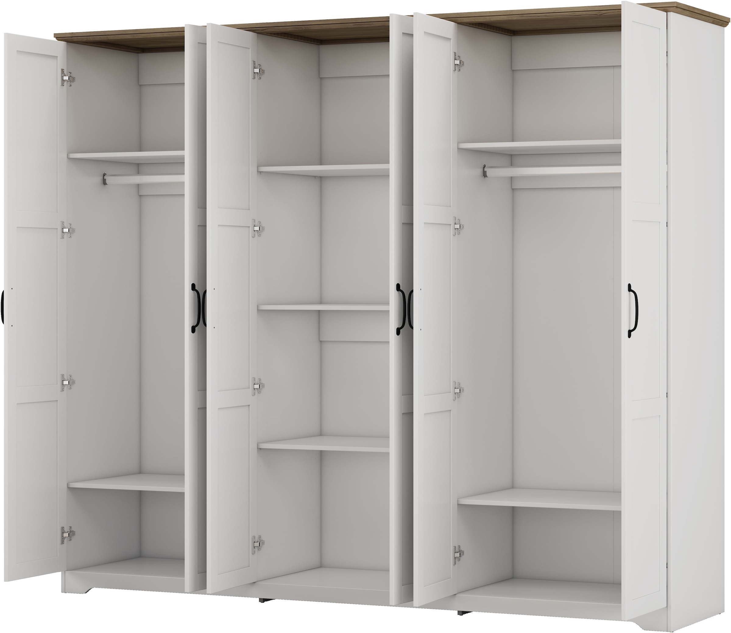 OTTO home Kleiderschrank »Emmilia Schrank Schlafzimmerschrank im Landhaus Design« Mit vielen Einlegeböden und Softclose,  Landhaus Schrank mit  6 Türen Breite 226,5cm Höhe 2m