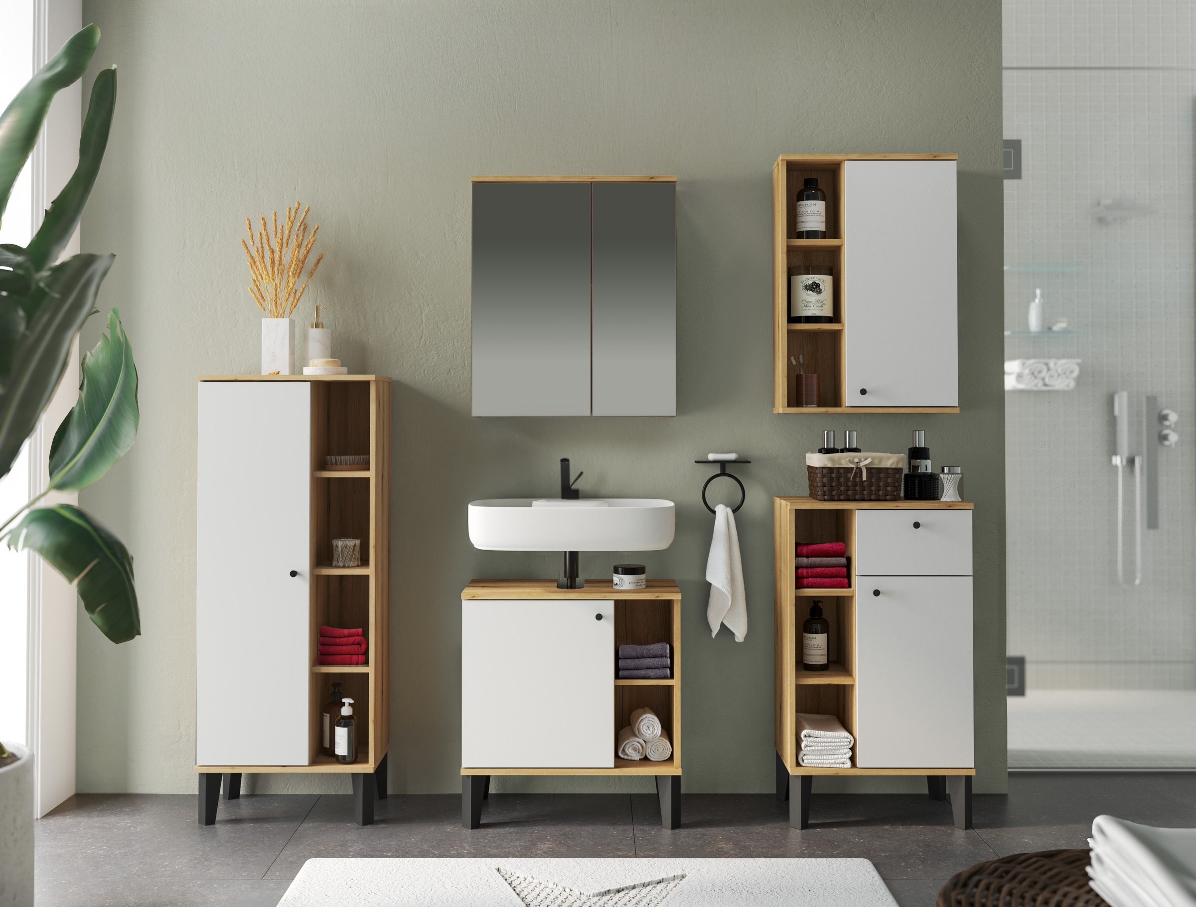 Home affaire Badmöbel-Set "OSLO, Bad im skandinavischen Design, 5-teiliges günstig online kaufen