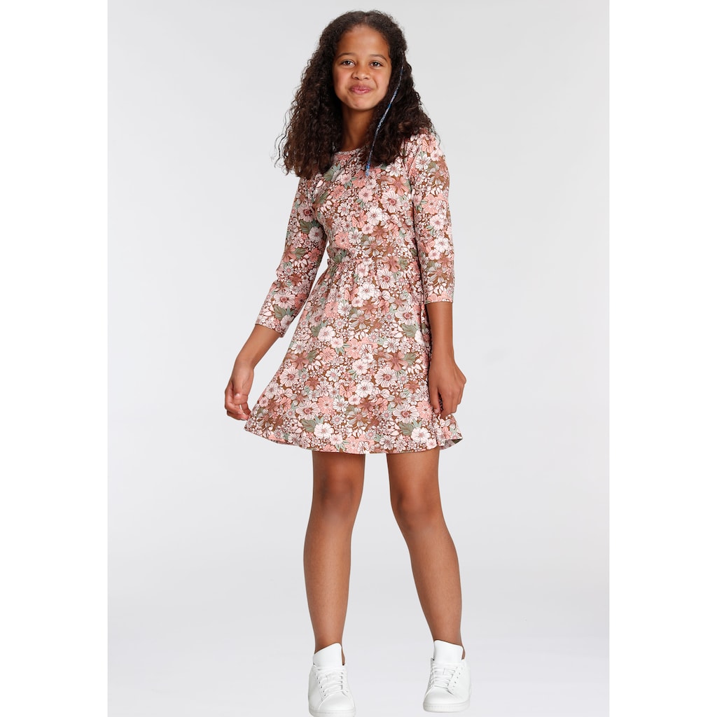 KIDSWORLD Skaterkleid, 3/4 Arm, mit Blumen bedruckt