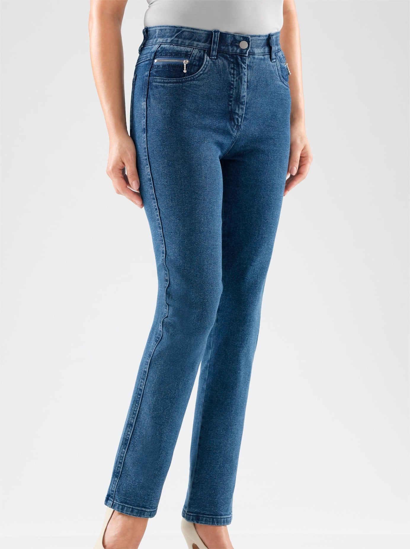 CASUAL LOOKS Damen 5-Pocket-Jeans, blau, Gr. 195, unifarben, 98% Baumwolle, 2% Elasthan, Jeans