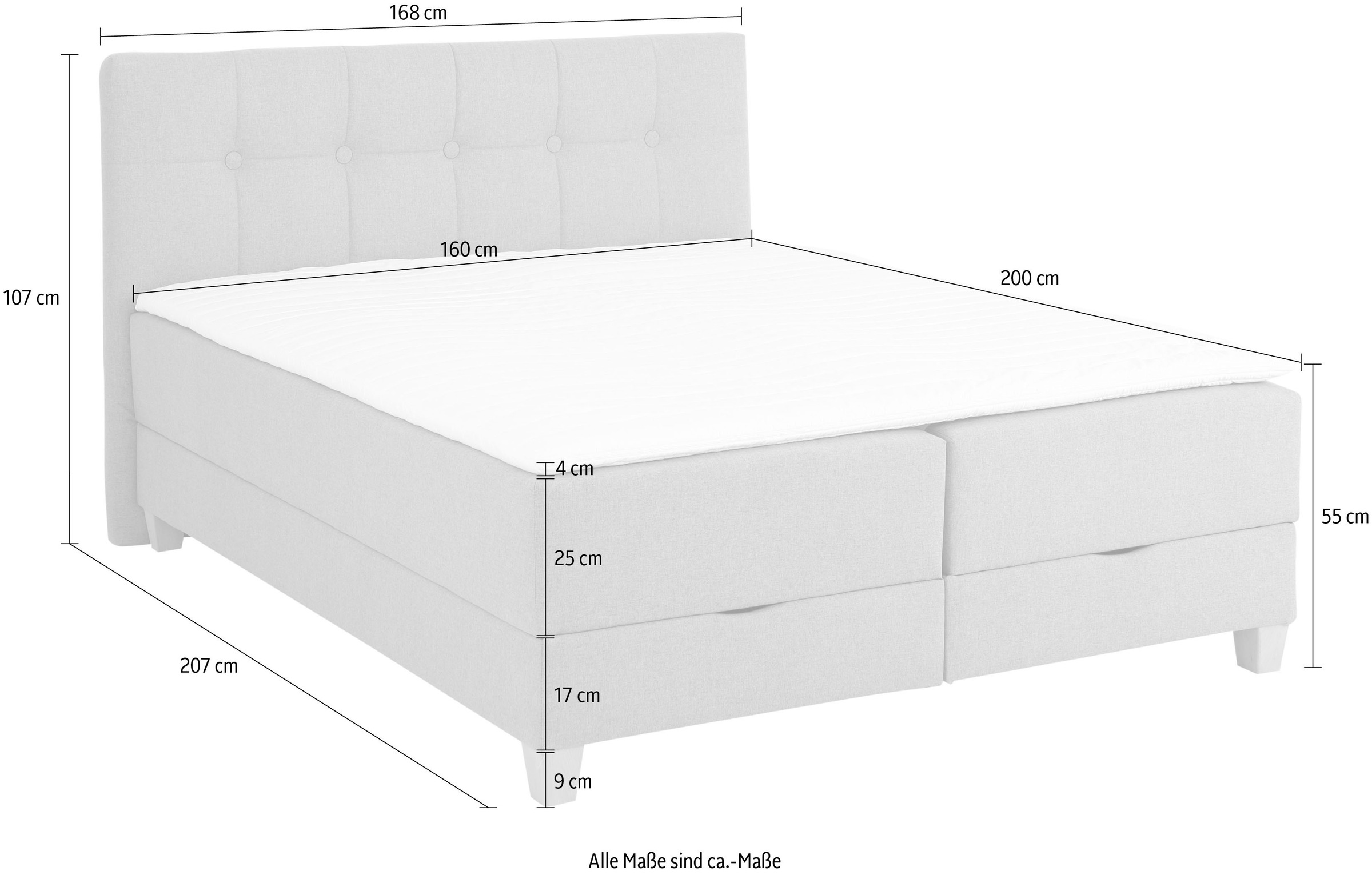 Home affaire Boxbett »Lonrai«, in H2,H3 & H4 und XXL - Überlänge 220cm wählbar, inkl. Topper