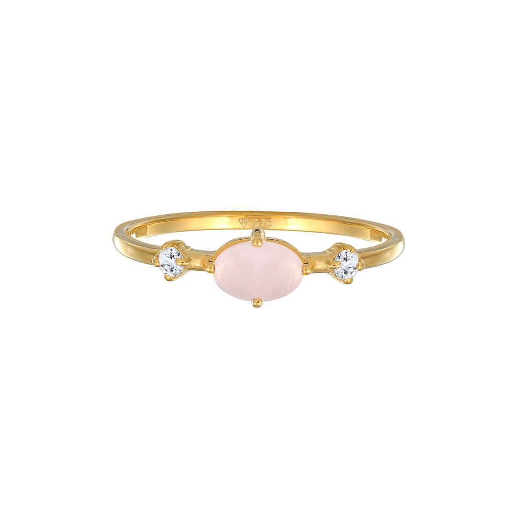 Elli Premium Fingerring »Rosa Quarz Topas Edelstein Klassik 375er Gelbgold«