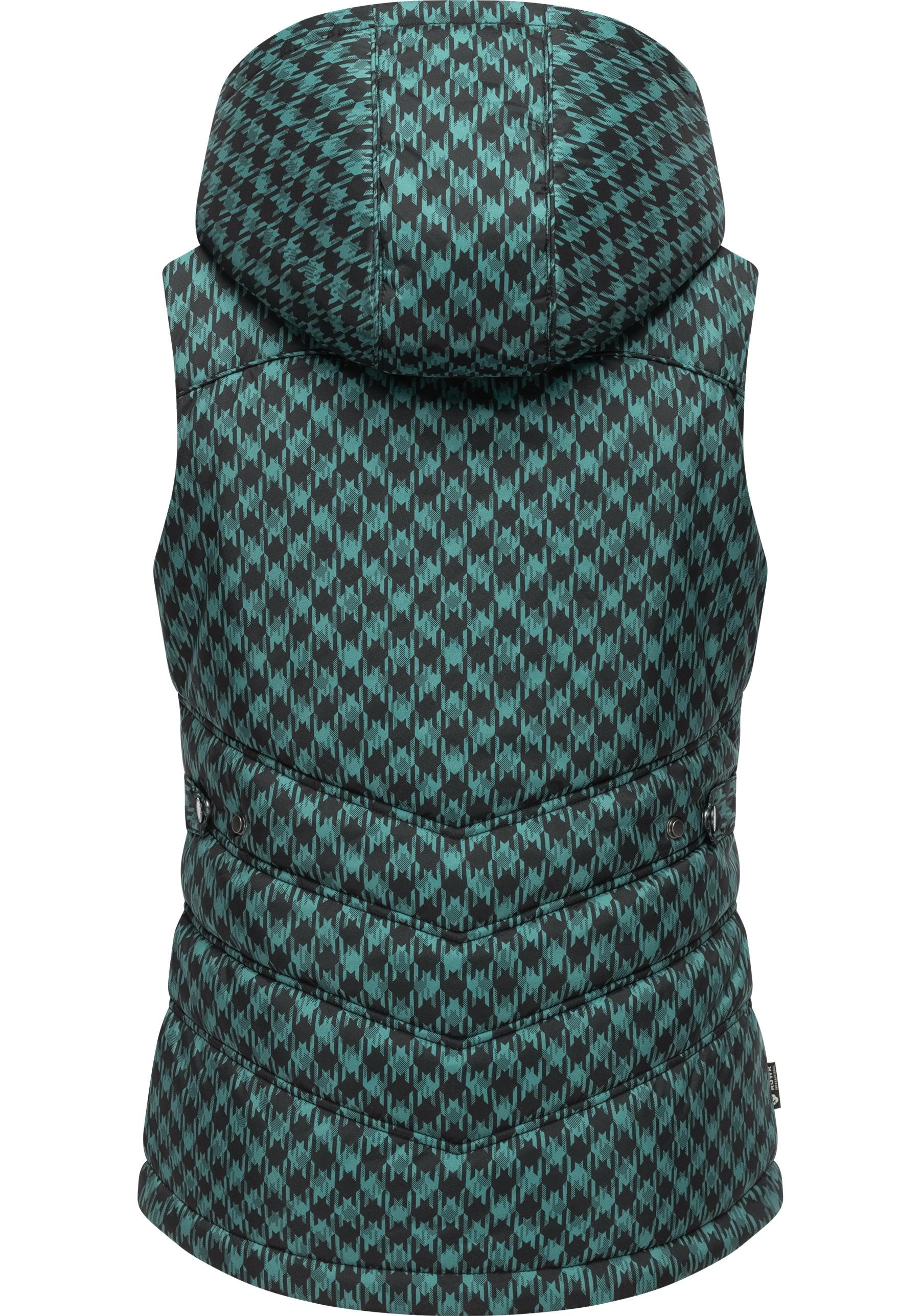Ragwear Steppweste »Hesty Print«, Weste mit abnehmbarer Kapuze und Hahnentritt Muster