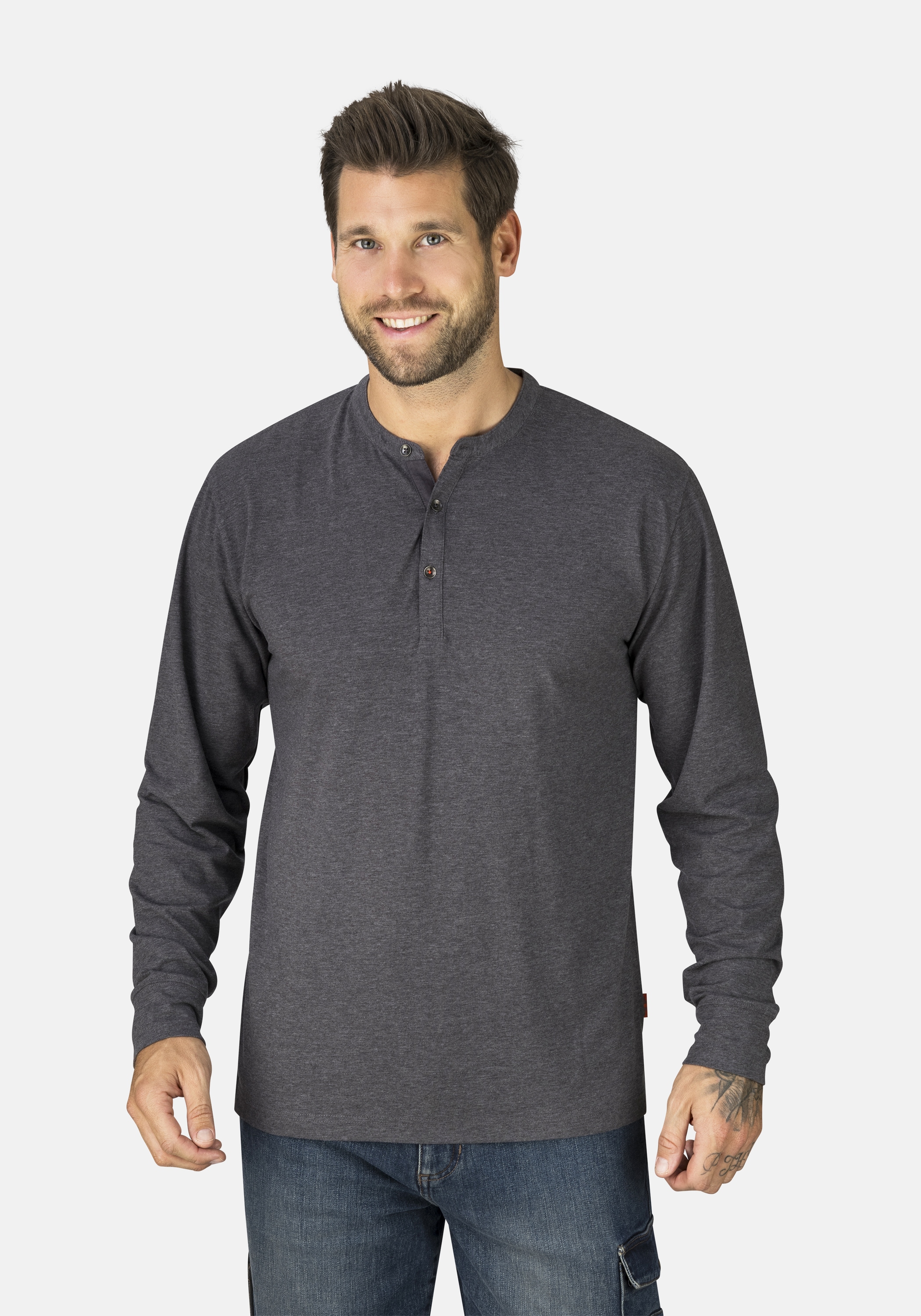 HERO by John Medoox Businessshirt "HANO Workwear Longsleeve Henley-Shirt", günstig online kaufen