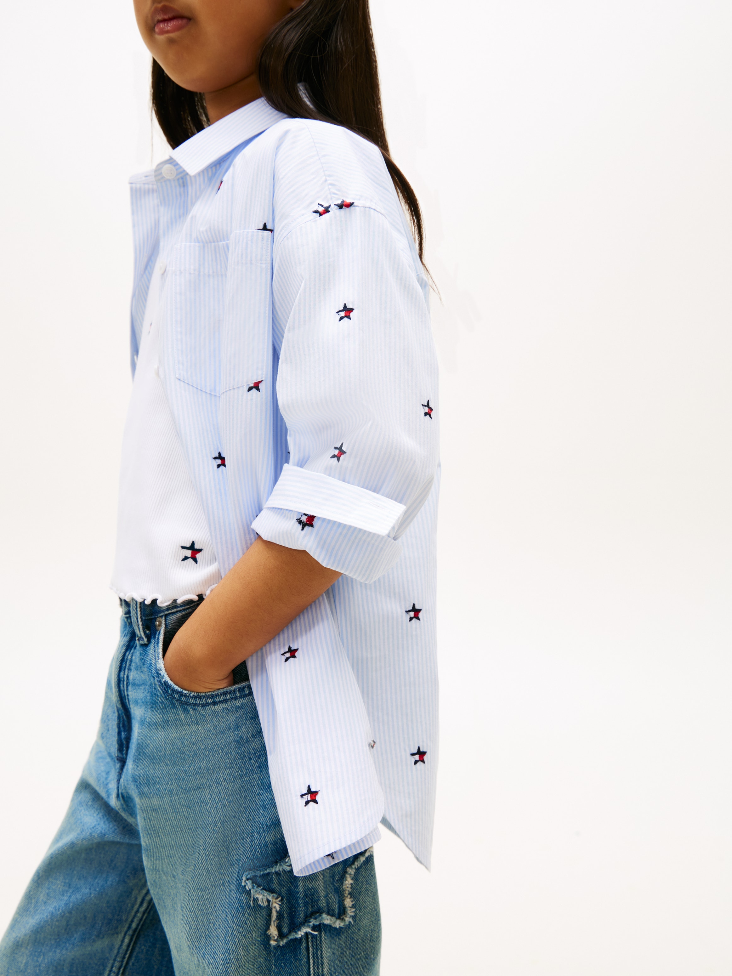 Tommy Hilfiger Hemdbluse »STRIPED STAR SHIRT LONG SLEEVE« Kinder bis 16 Jahre, mit Stickereien