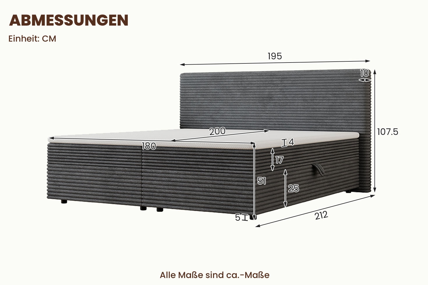 OTTO home Boxbett »ALVVIA, Polsterbett mit Bettkasten und Taschenfederkernmatratze (H3)« 180x200cm Liegefläche, Komfortschaumtopper (4cm)