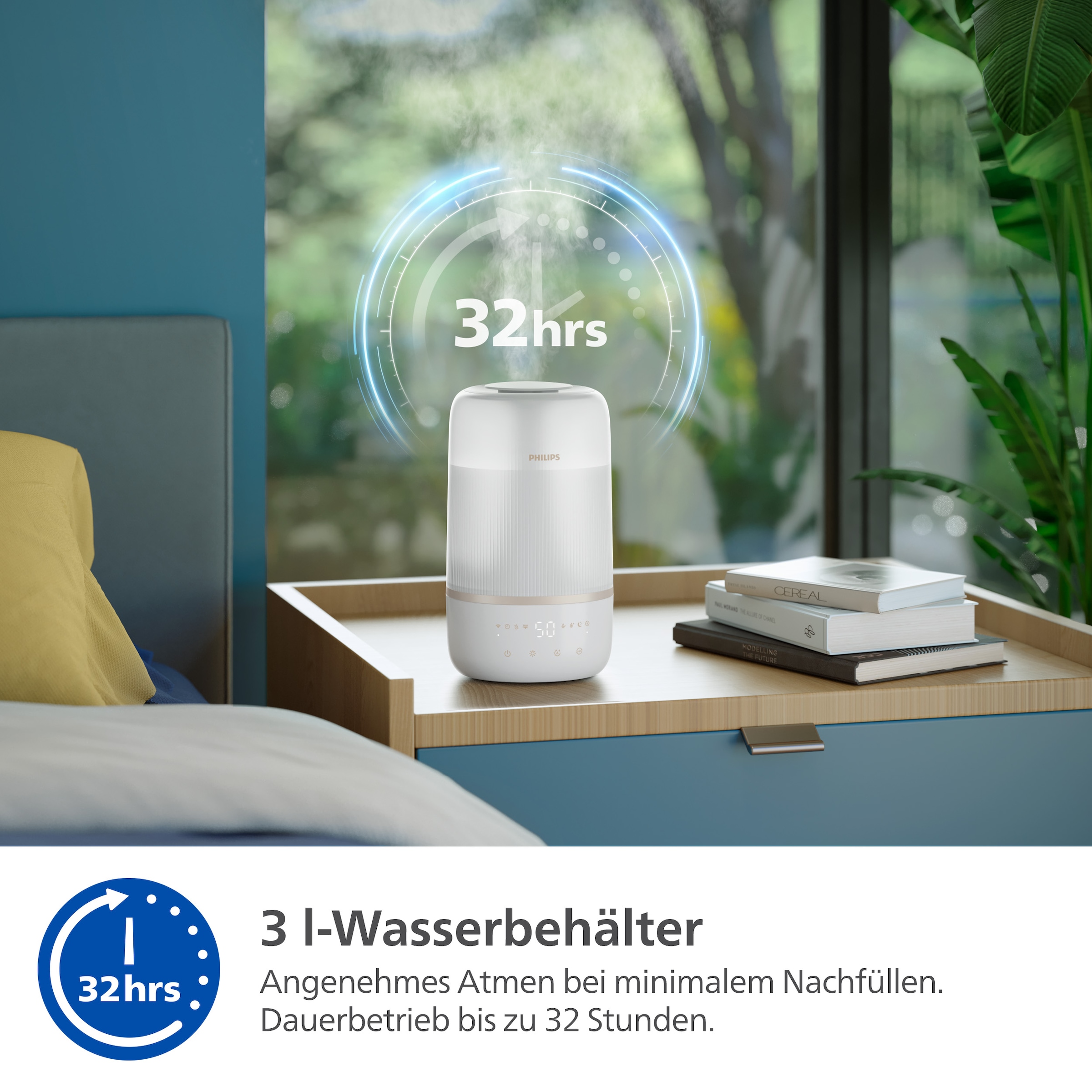 Philips Luftbefeuchter »HU1510 1000 Series, ultraschall«, 3 l Wassertank, für 41 m² Räume, mit Aroma-Diffusor, Stimmungslicht, App verbunden