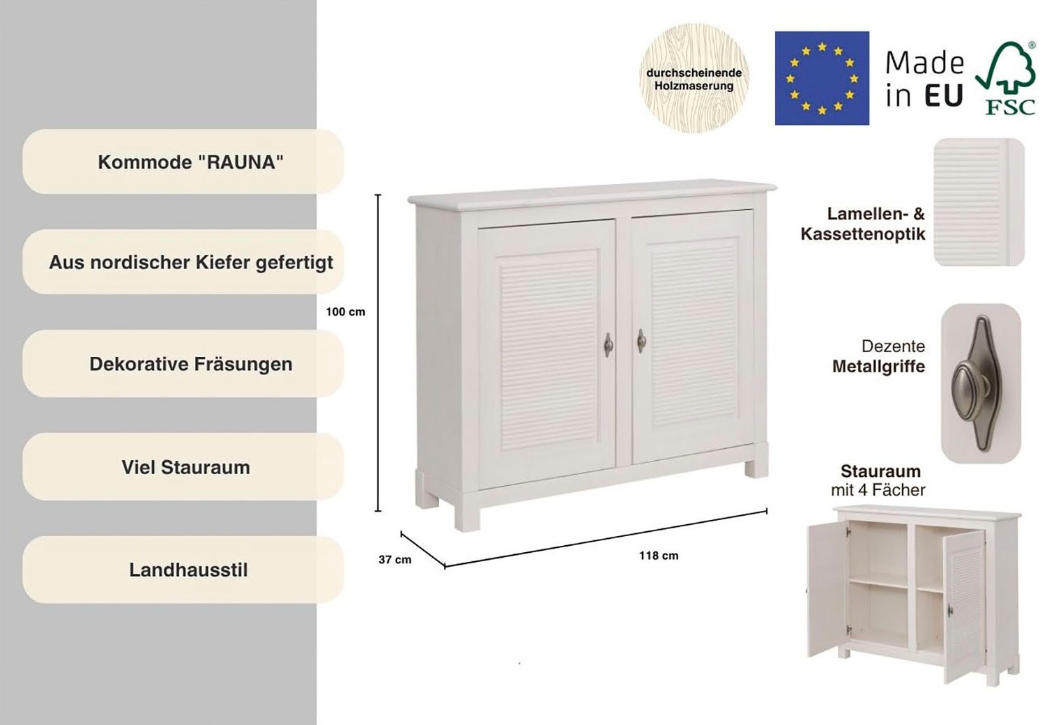 Thumbnail - Home affaire Kommode "Rauna", Breite 118 cm, aus massiver Kiefer, FSC-zertifiziert