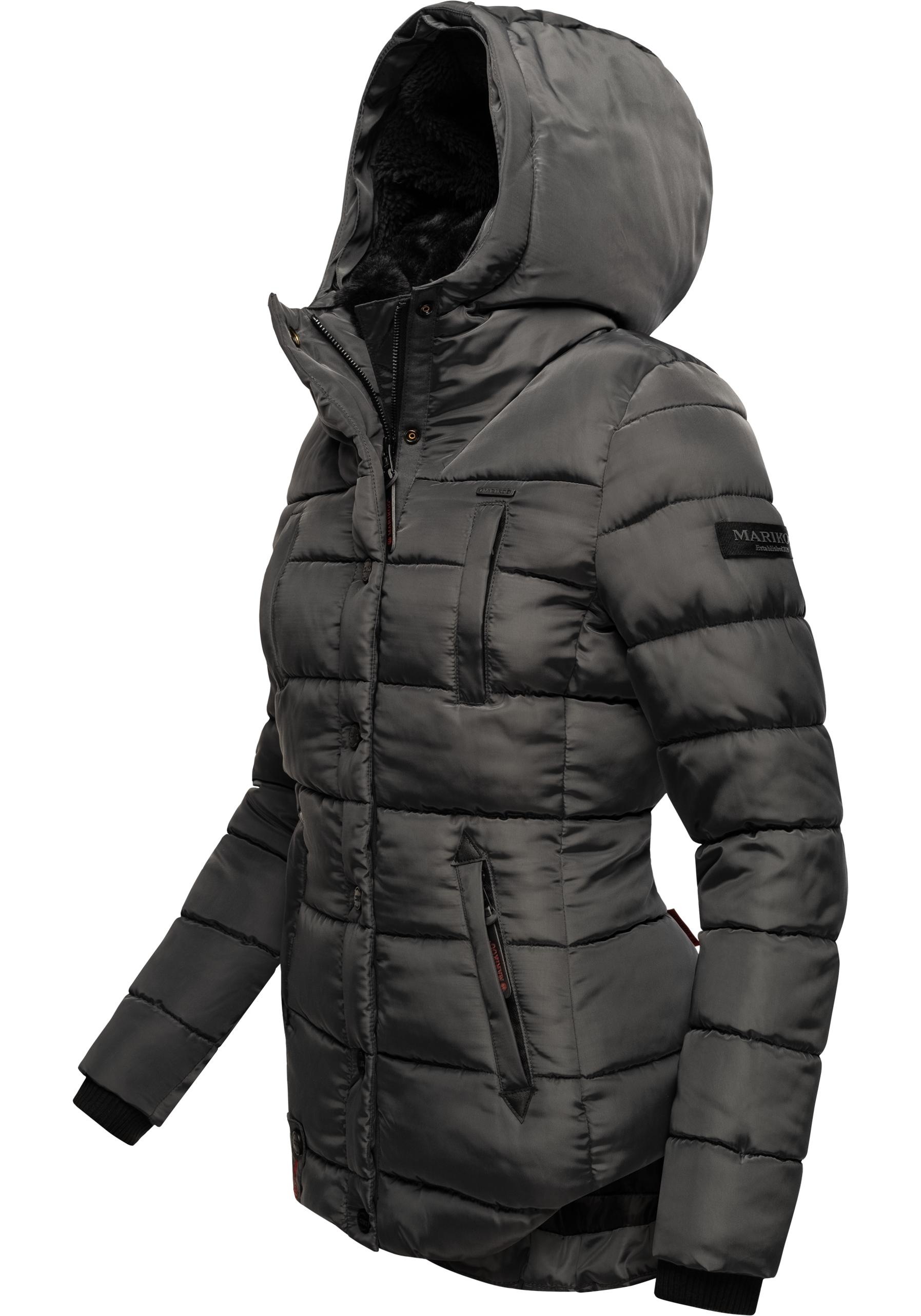 Marikoo Steppjacke »Lotusblüte«, mit Kapuze, hochwertige Winter Jacke mit edler Kunstpelz Kapuze
