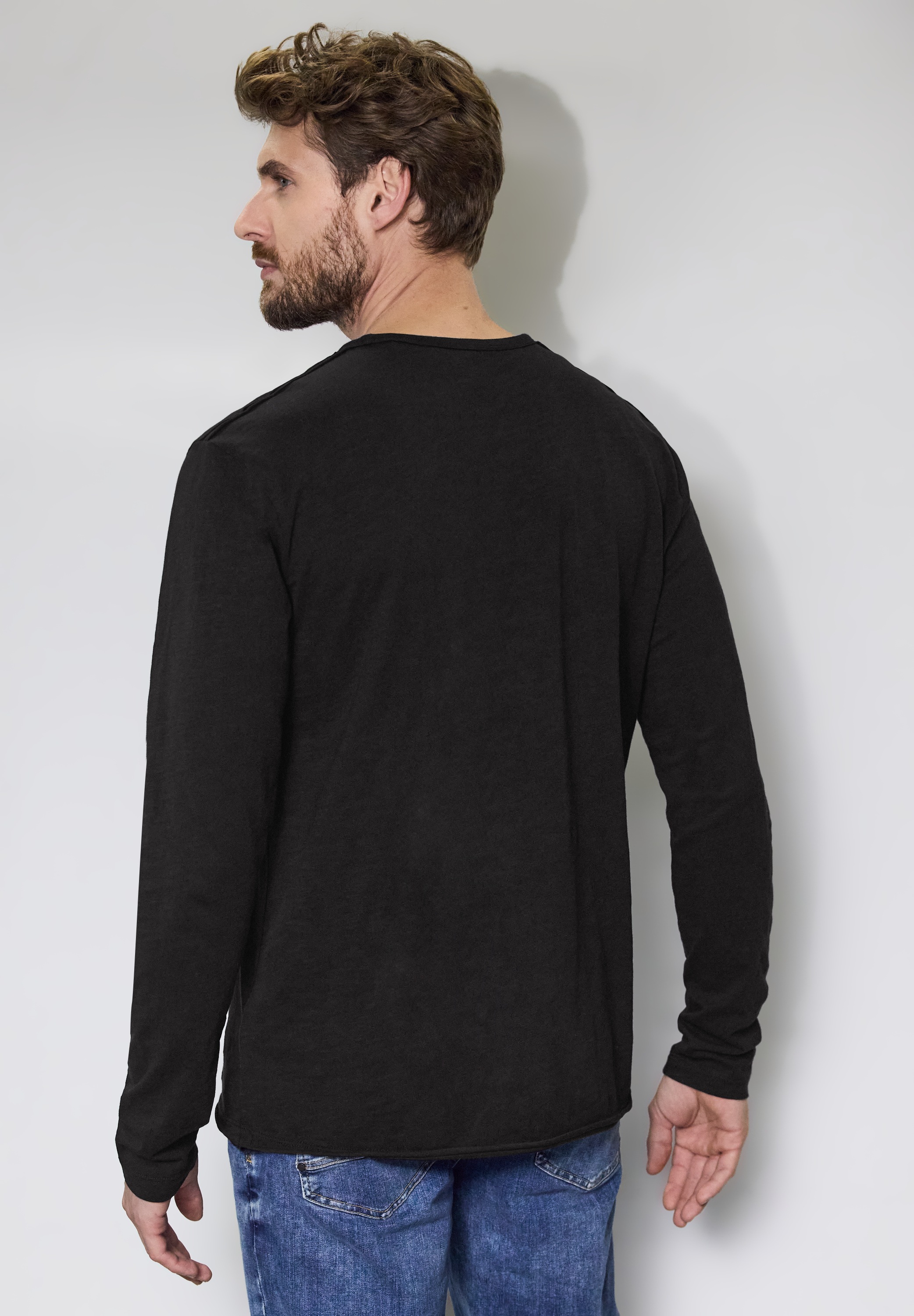 STREET ONE MEN Langarmshirt, aus reiner Baumwolle