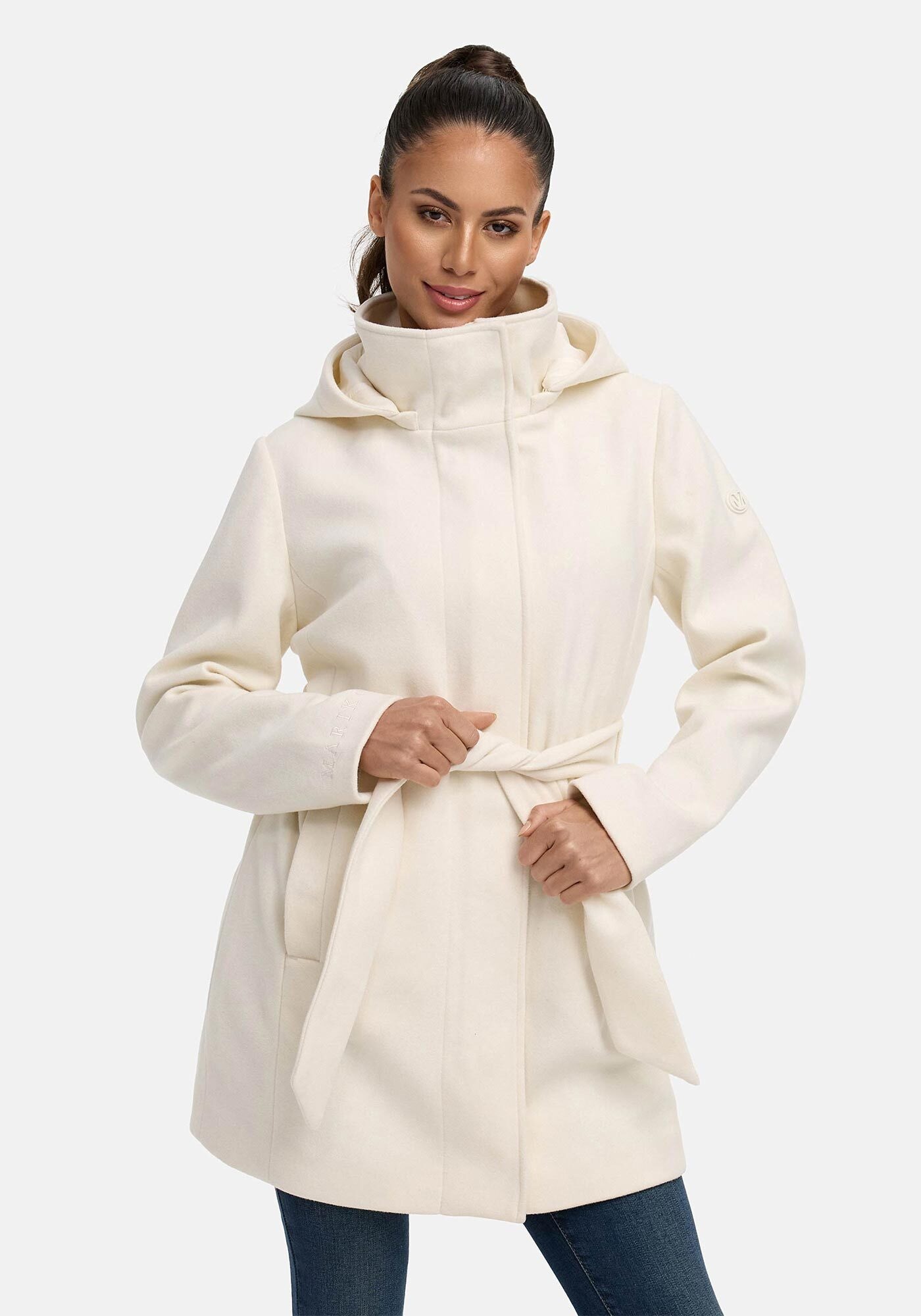 Marikoo Kurzmantel »Katalinaa«, Eleganter Wickel Mantel mit Taillengürtel und Oversized Hood Kapuze