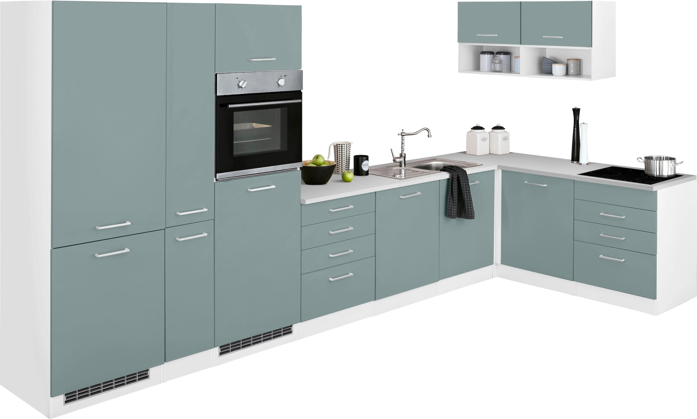 Winkelküche »Visby«, ohne E-Geräte, 390x180 cm, für Kühl/Gefrierkombi und Geschirrspüler