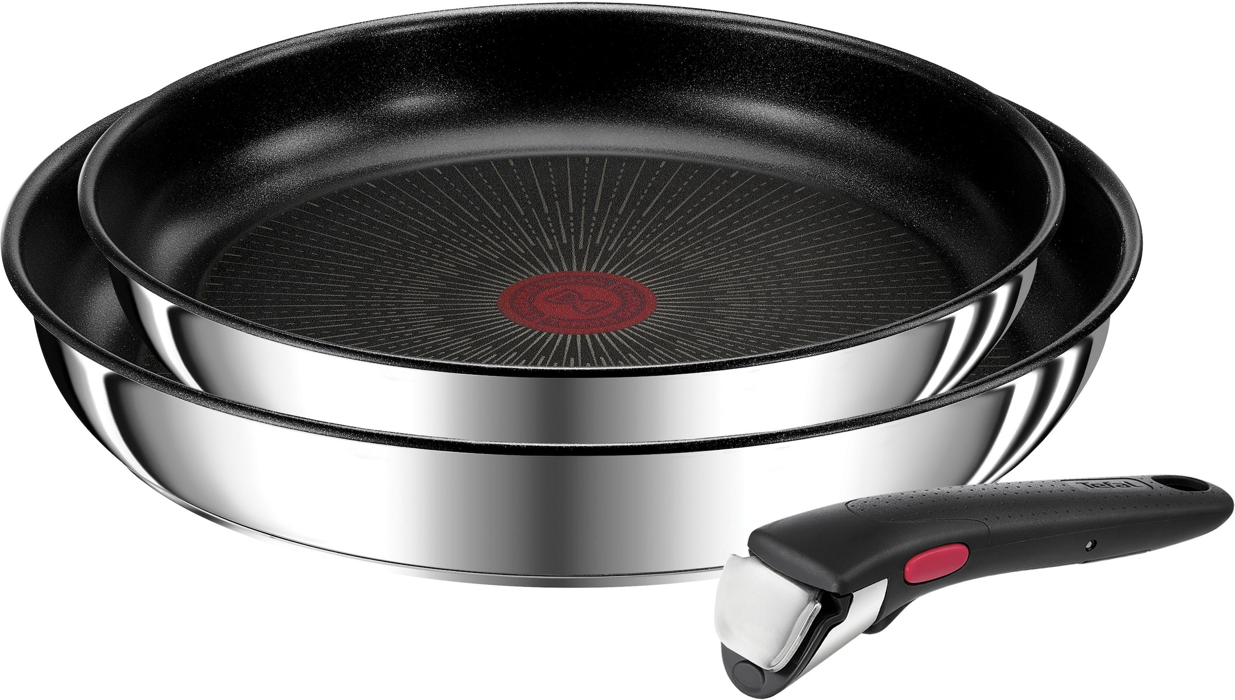 Tefal Pfannen-Set »Ingenio Preference«, Edelstahl, (Set, 3 tlg., je 1 Bratpfanne 22/26 cm + 1 abnehmbarer Griff), stapelbar, sichere Antihaftversiegelung, Induktion, Made in France