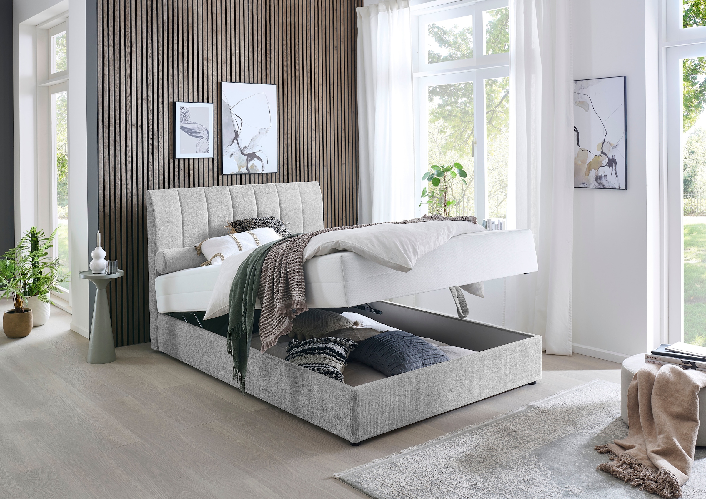 ATLANTIC home collection Boxbett »ALISIA«, mit Taschenfederkern, Bettkasten und Kissenrolle im Originalbezug