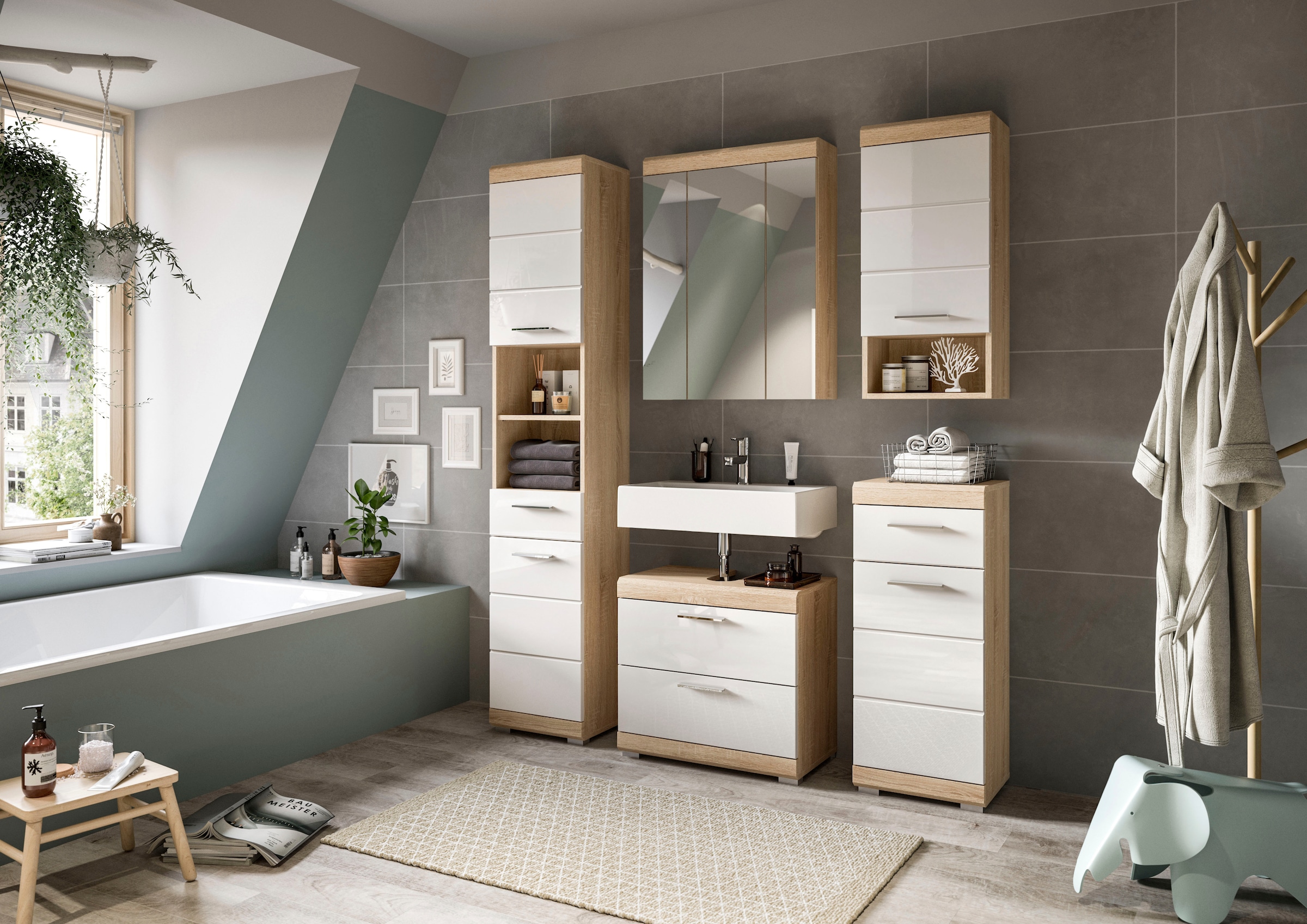 welltime Badmöbel-Set »SIENA, 2 tlg., bestehend aus: Waschbeckenunterschrank, Spiegelschrank« Set, TOPSELLER!, 2 Stk. tlg.