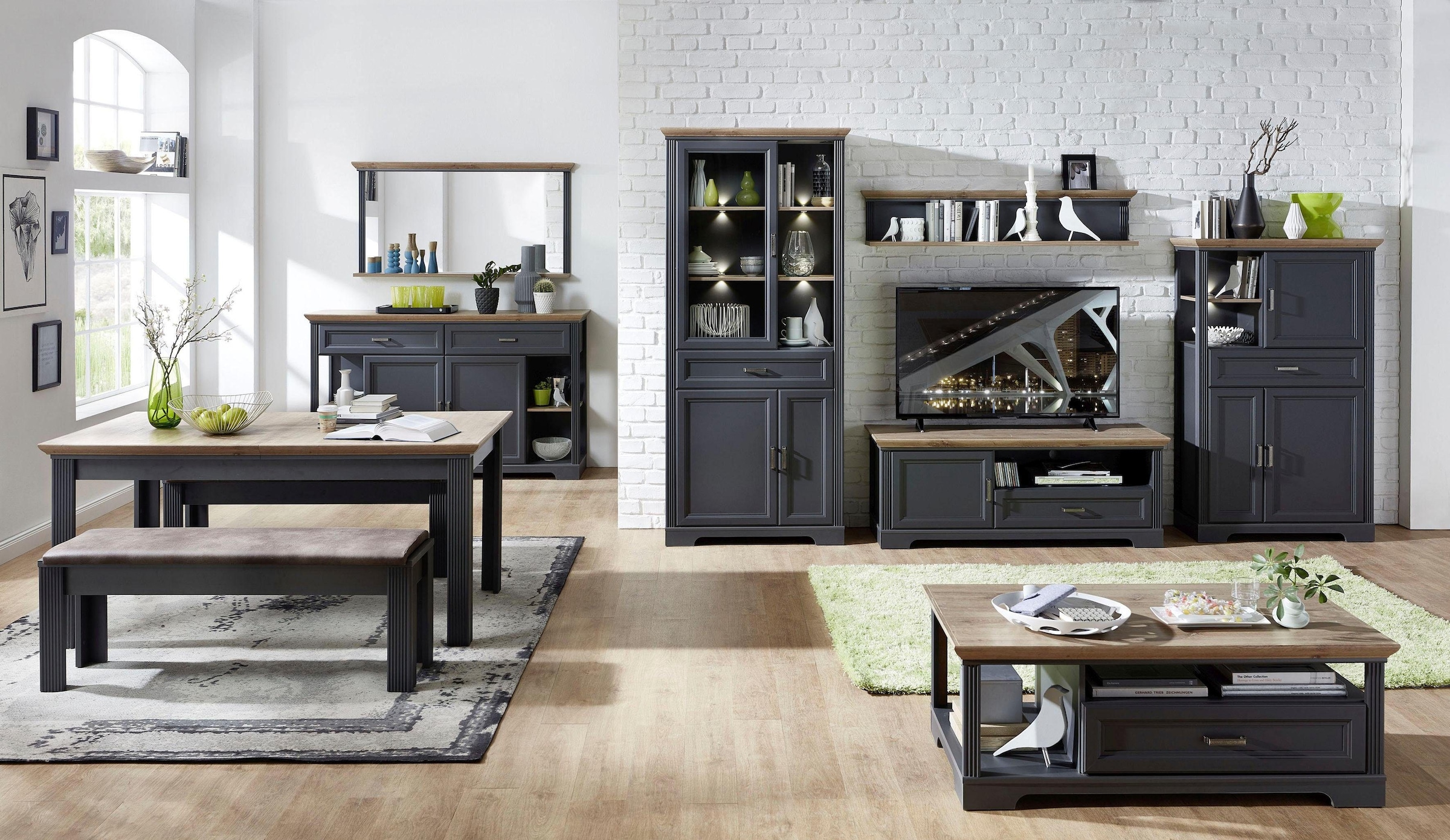 Innostyle Sideboard »Jasmin«, Breite 171 cm, 2 Holztüren, 2 Schubkästen, 4 offene Fächere