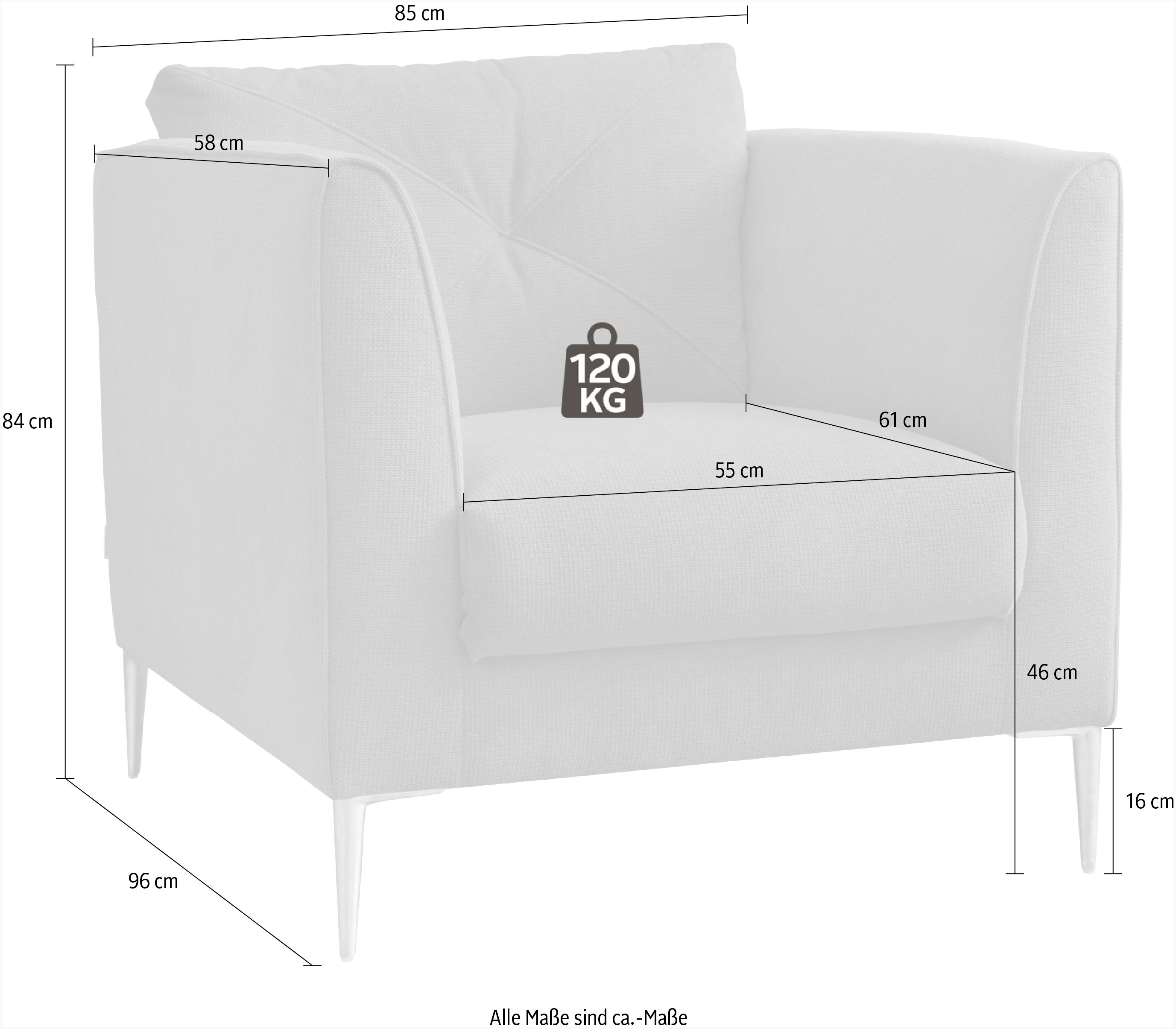 Thumbnail - TRENDMANUFAKTUR Sessel "Chilltime, Loungesessel, Komfortsitzhöhe 46cm, Breite 85cm, bequem", mit eleganter Kreuznaht im ...
