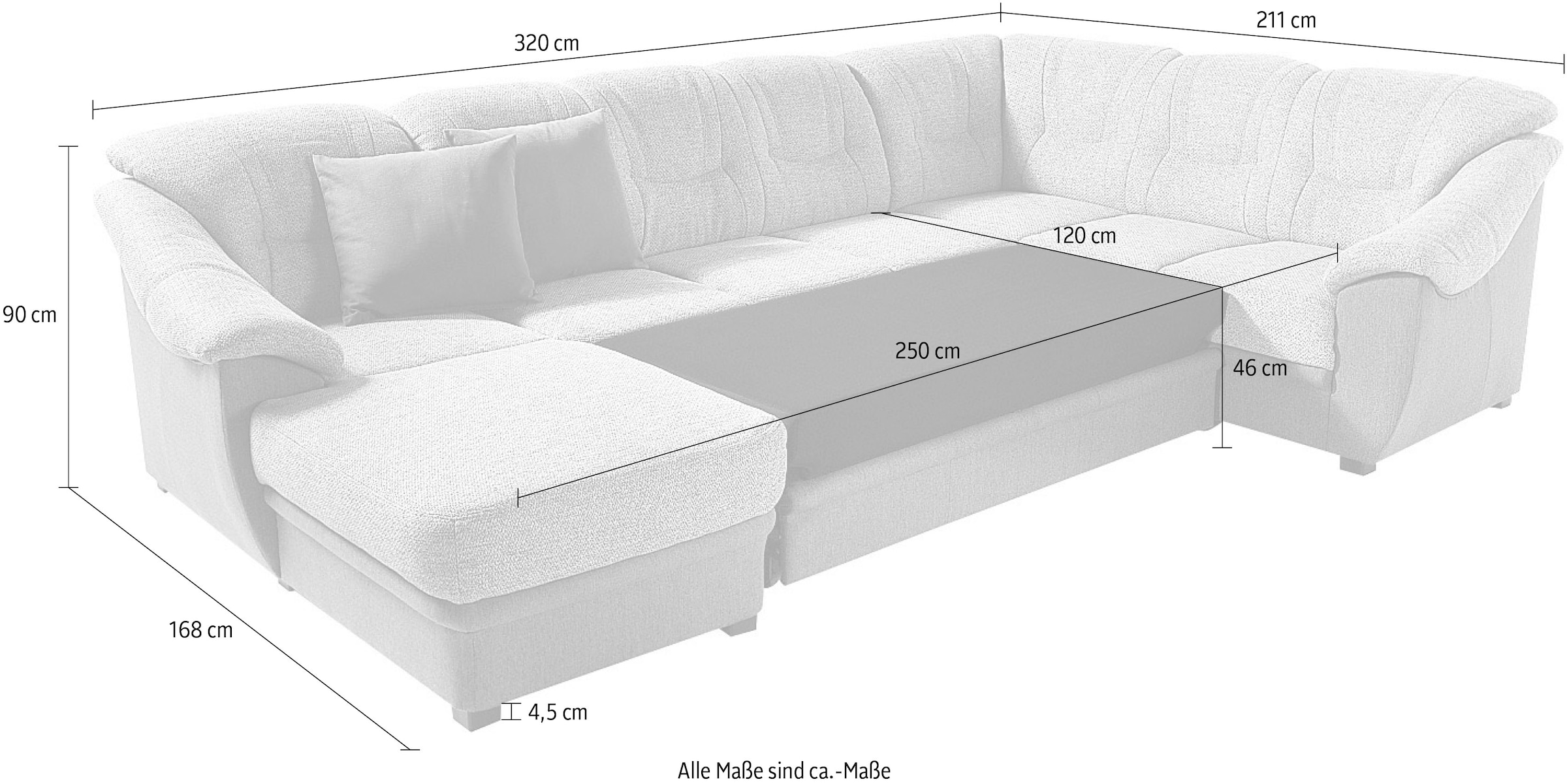 sit&more Wohnlandschaft »Savona U-Form«, wahlweise mit Bettfunktion, inklusive Federkern, frei im Raum stellbar