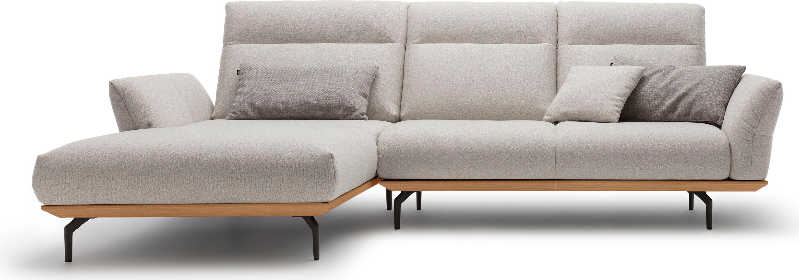 Creation BY ROLF BENZ Ecksofa "CR.460 Designsofa mit verstellbarer Rückenlehne, hochwertig & bequem" Sockel in Eiche, Alugussfüße in umbragrau, Breite 298 cm