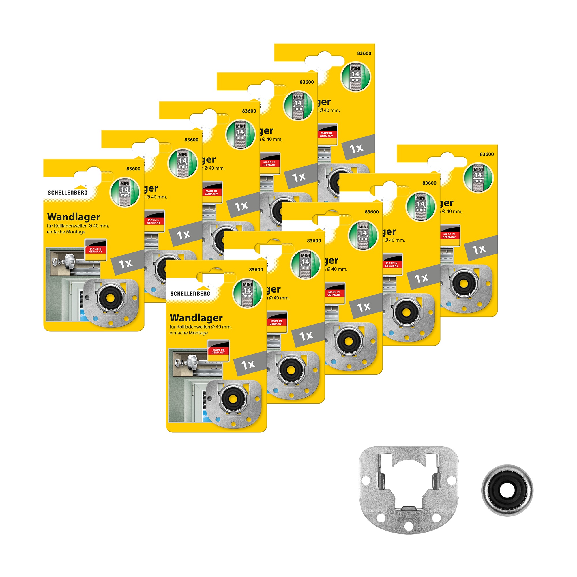 SCHELLENBERG Wandlager "Mini für Achtkantwellen mit 40 mm Durchmesser", 10 Stk., silber, Wälzlager, inkl. Kugellager zur Verbindung zwischen Wand und