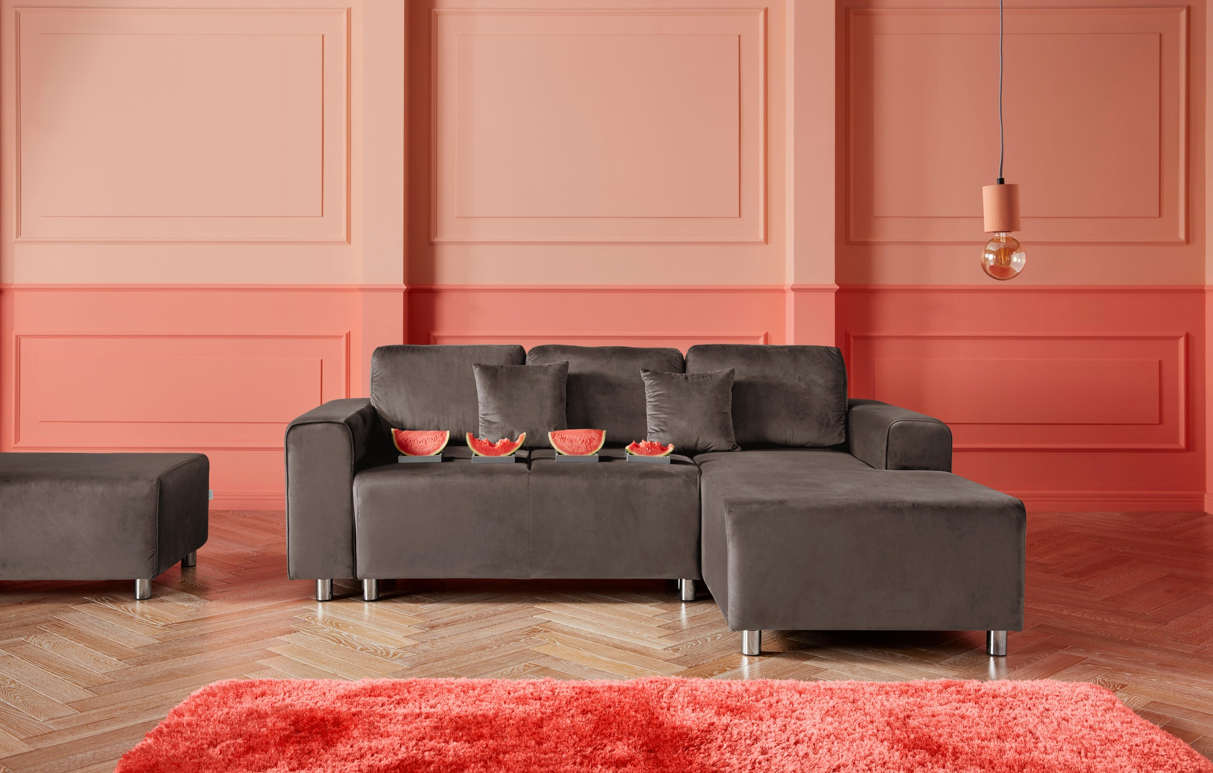Guido Maria Kretschmer Home&Living Ecksofa »Györ«, L-Form, wahlweise mit Bettfunktion und Bettkasten incl. 2 Zierkissen