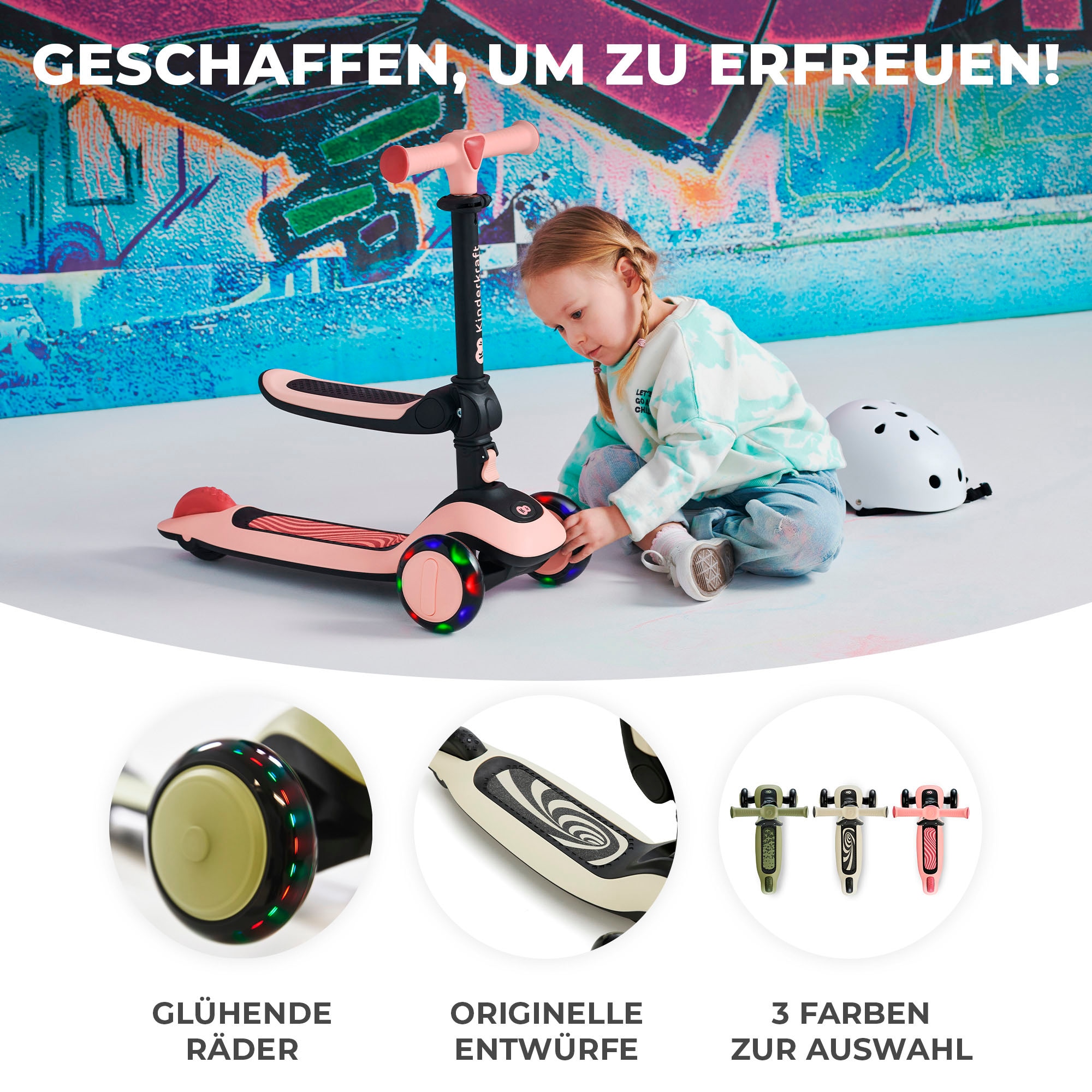 Kinderkraft Tretroller »HALLEY«, für Kinder; mit Bremse und leuchtenden Vorderrädern